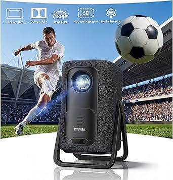 Short Throw Projector 4K Compatible with Netflix,1200ANSI Ceiling Projector Portable for Bedroom/Outdoor Auto focus 6D Keystone Dolby Smart Home Projector with WiFi and Bluetooth 200