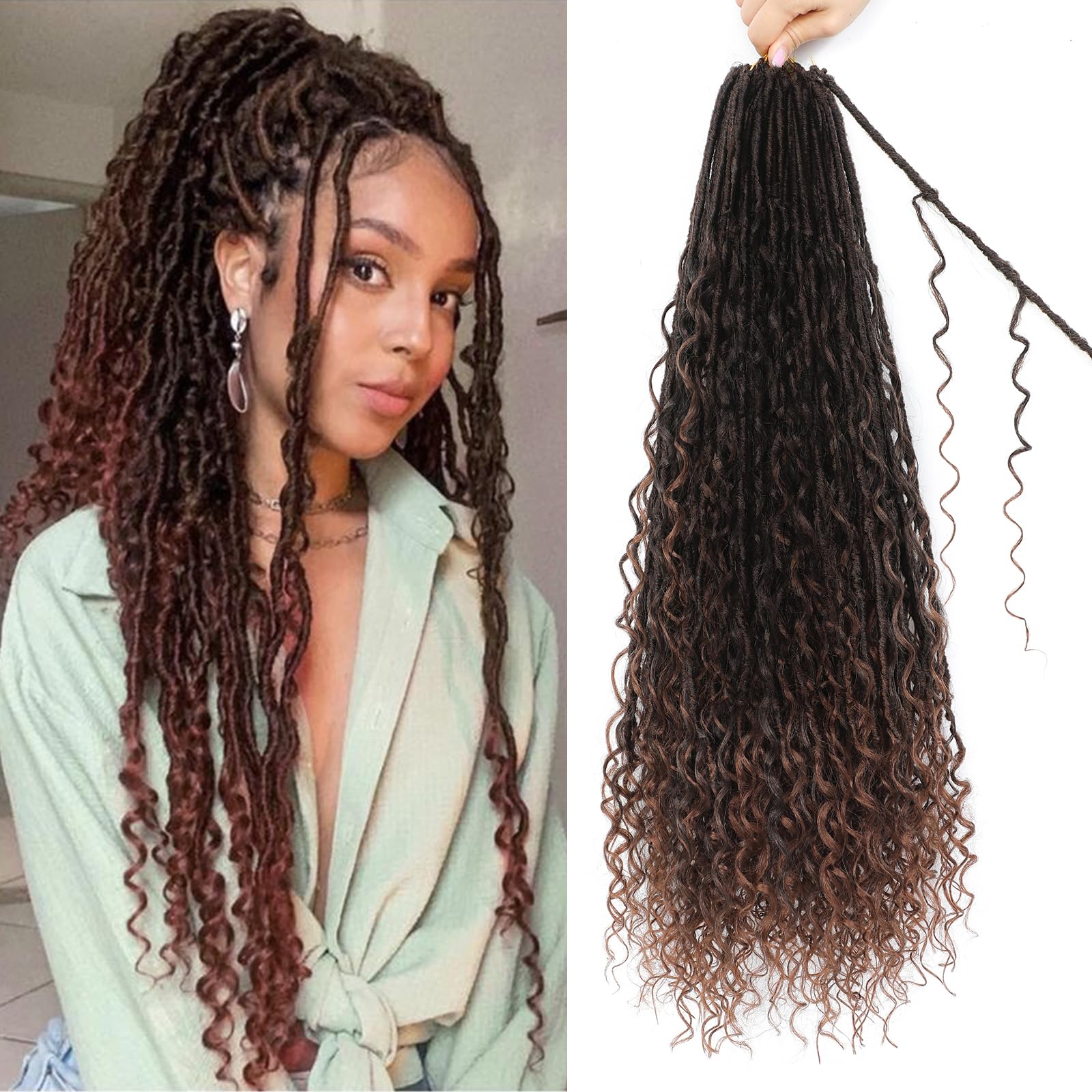 FANWYFYU 8 Packs Boho Faux Locs Crochet Hair 24 inch Goddess Locs Boho Soft Locs Crochet Hair with Curly Ends Pre-looped Long Bohemian River Locs Crochet Hair For Women (T30#)