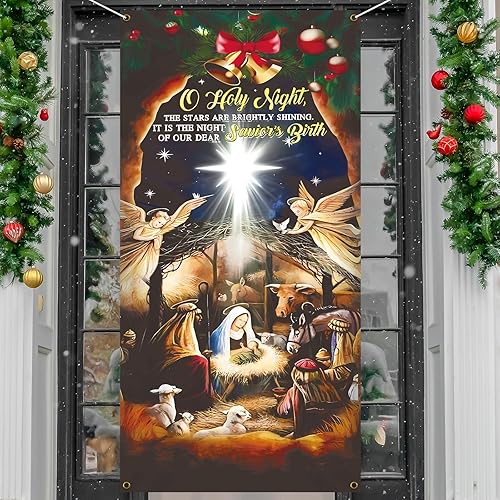 Christmas Door Cover Decorations,Jesus Nativity Scene Christmas Fabric Door Decoration