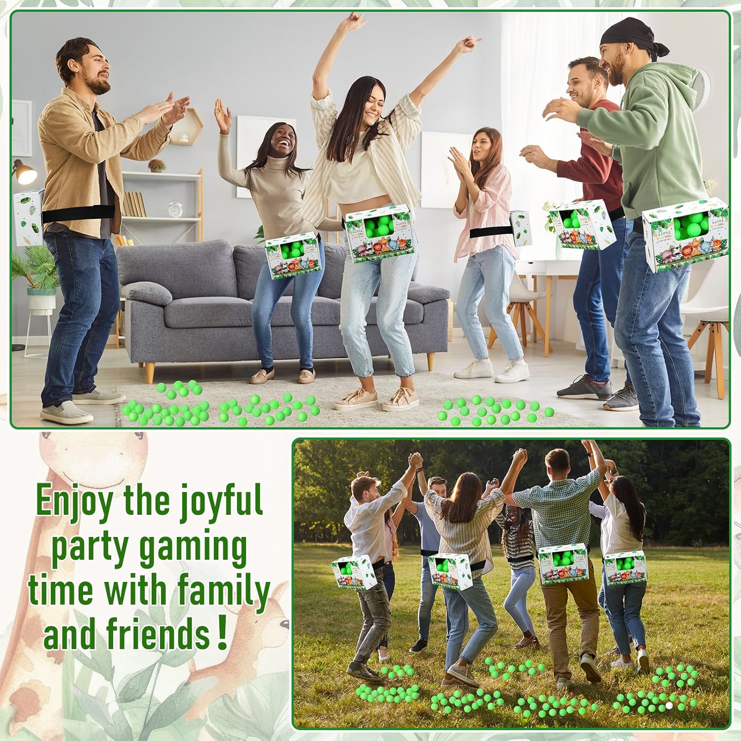 Civaner 6 Set Safari Baby Shower Game Jungle Animal Swing Shaking Balls Activity Set for Adult Family Novelty Twerk 60 Balls, Ribbon, Cardboard Boxes Forest Baby Shower Party Game for Outdoor Indoor