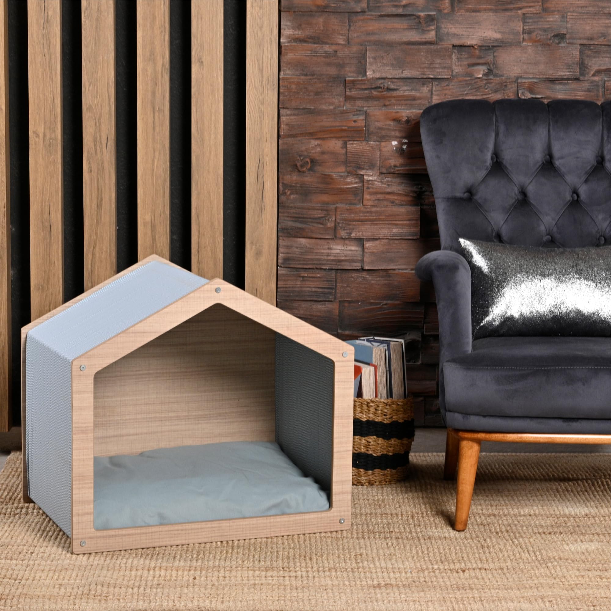 Casa para mascotas de madera, cama para gatos, casa para gatos, cama para perros, casa para perros, muebles para gatos y perros, cueva para gatos, cueva para perros, elegante, interior (menta L)