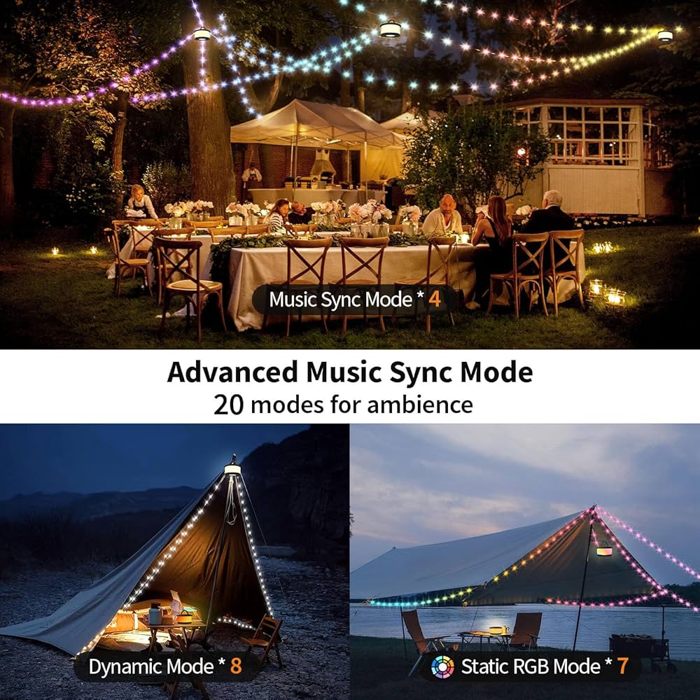 TOHETO Camping String Lights, 3 in 1 Upgraded Retractable