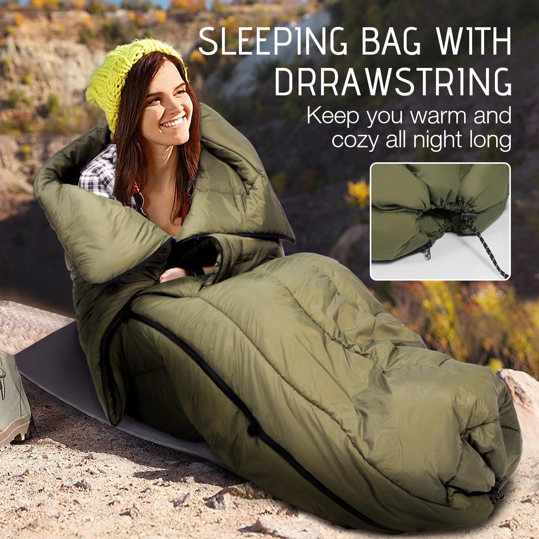 REDCAMP Outdoor Poncho Decke mit Hut, Ultraleicht Multifunktionale und Warm Camping Wasserdichte Decke für Damen und Herren, Wechseln Sie zu Einer Steppdecke oder Schlafsack,für Wandern, Picknick