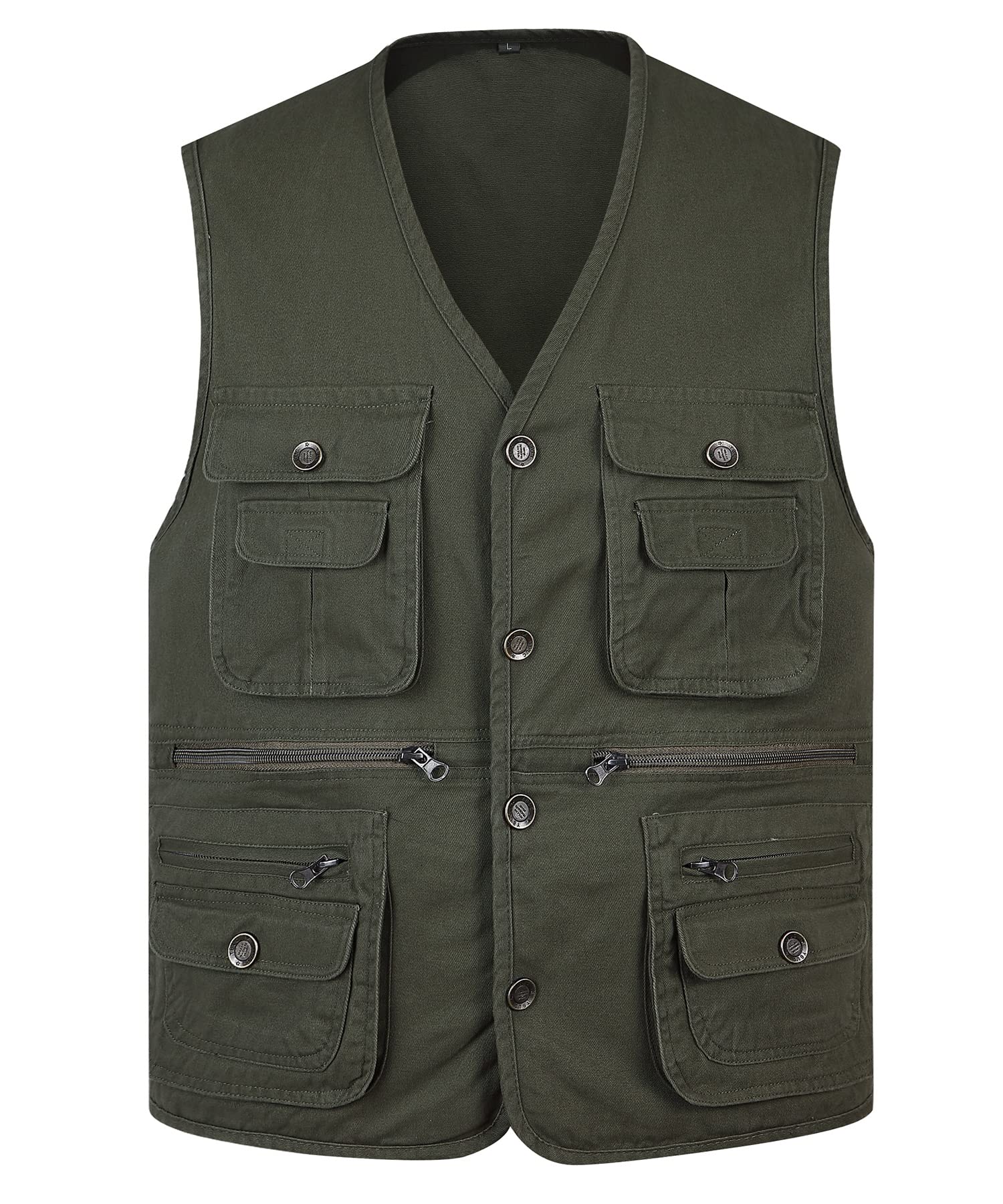 Gilet Senza Maniche Uomo da Pesca Giubbini Gilet da Lavoro con Tasche Giacche Gilet Sportivo per Caccia Viaggio Escursionismo, Verde, XXL