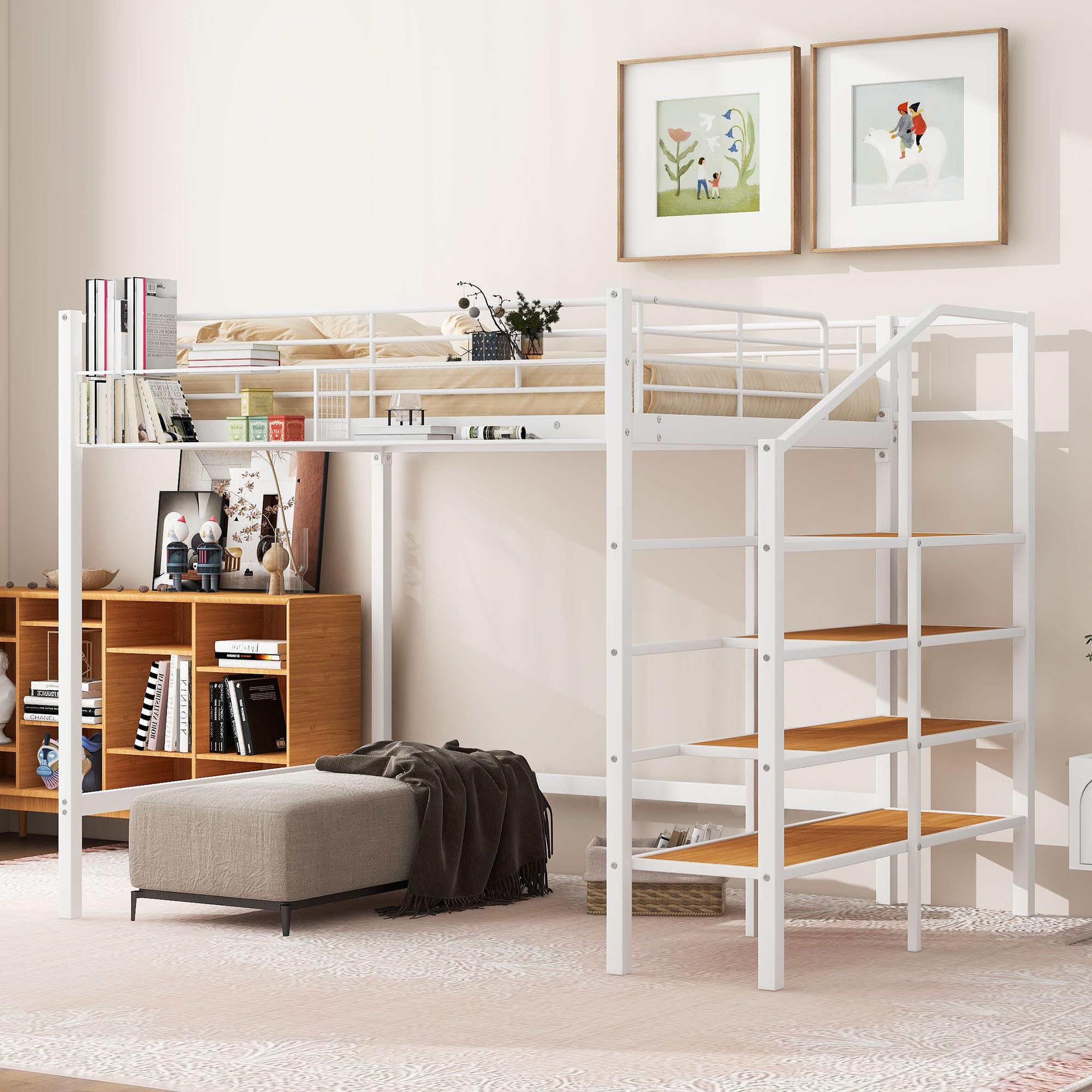 Detailed dimensions of the Bellemave Full Loft Bed with Storage Stairs