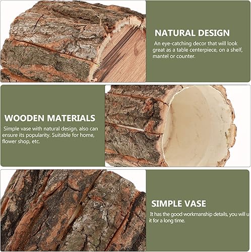 Miniatura 2 de Happyyami Macetas de madera para flores, cubo redondo de madera para suculentas, maceta de corteza de barril para decoración de balcón al aire libre
