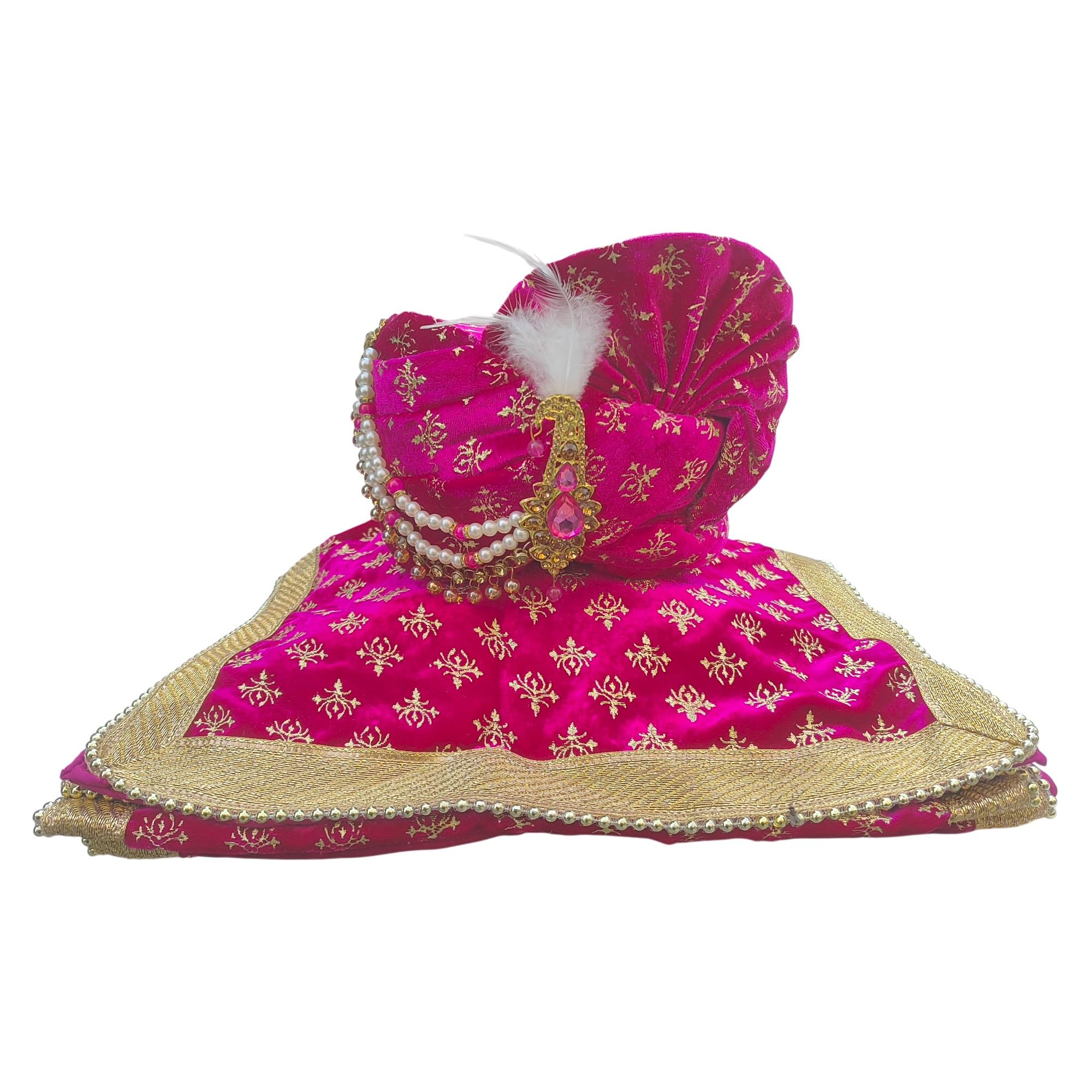 Trishul Printed Groom's Safa Stole Set, Traditional Dulha Safa Pagri with Stole/Dupatta, Raani Colour (Pagdi Size: 22.5 to 23 Inch)-image-2