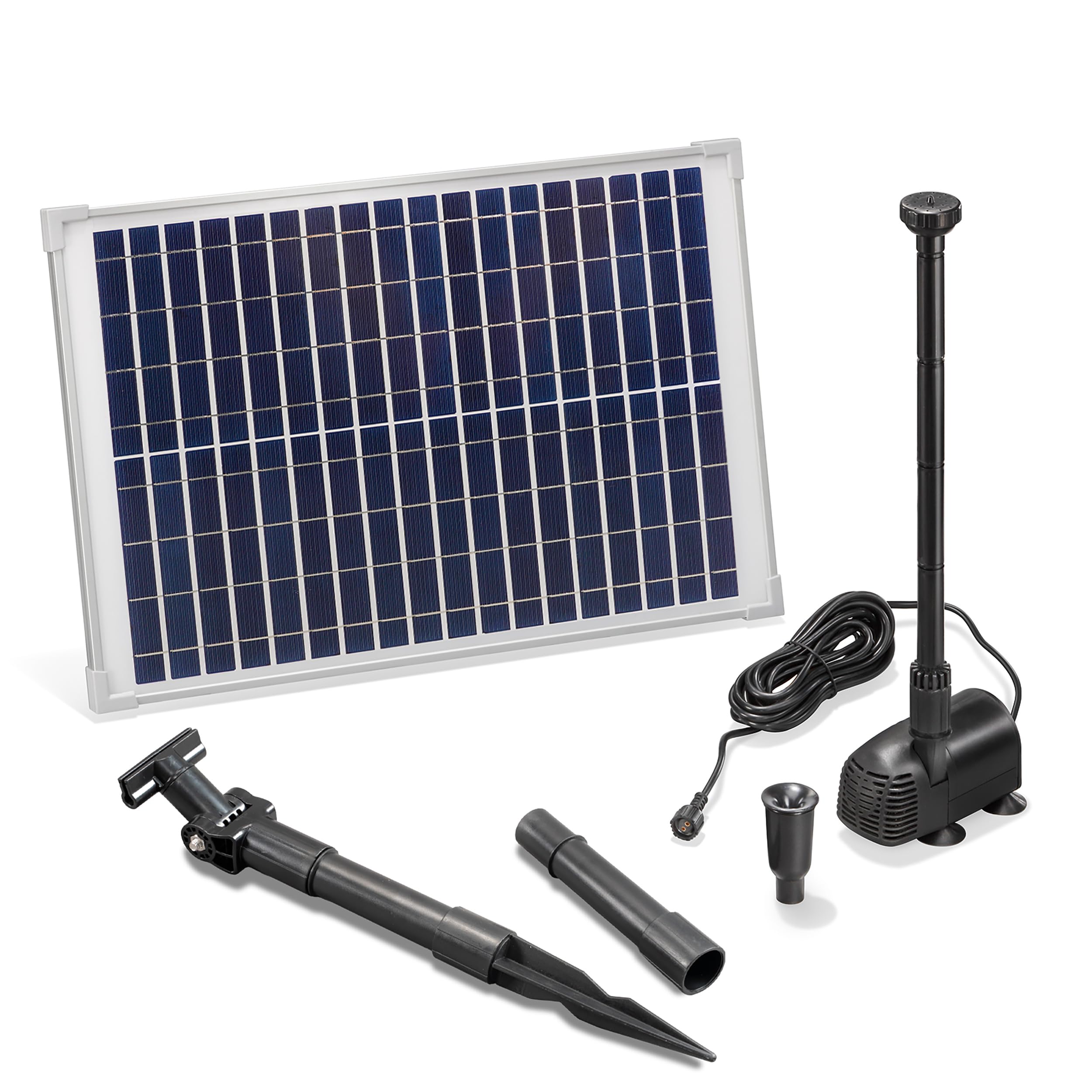 Pompa solare per laghetto da 20 Watt, modulo solare 1350 l/h, portata 1,9 m, set completo per laghetto da giardino