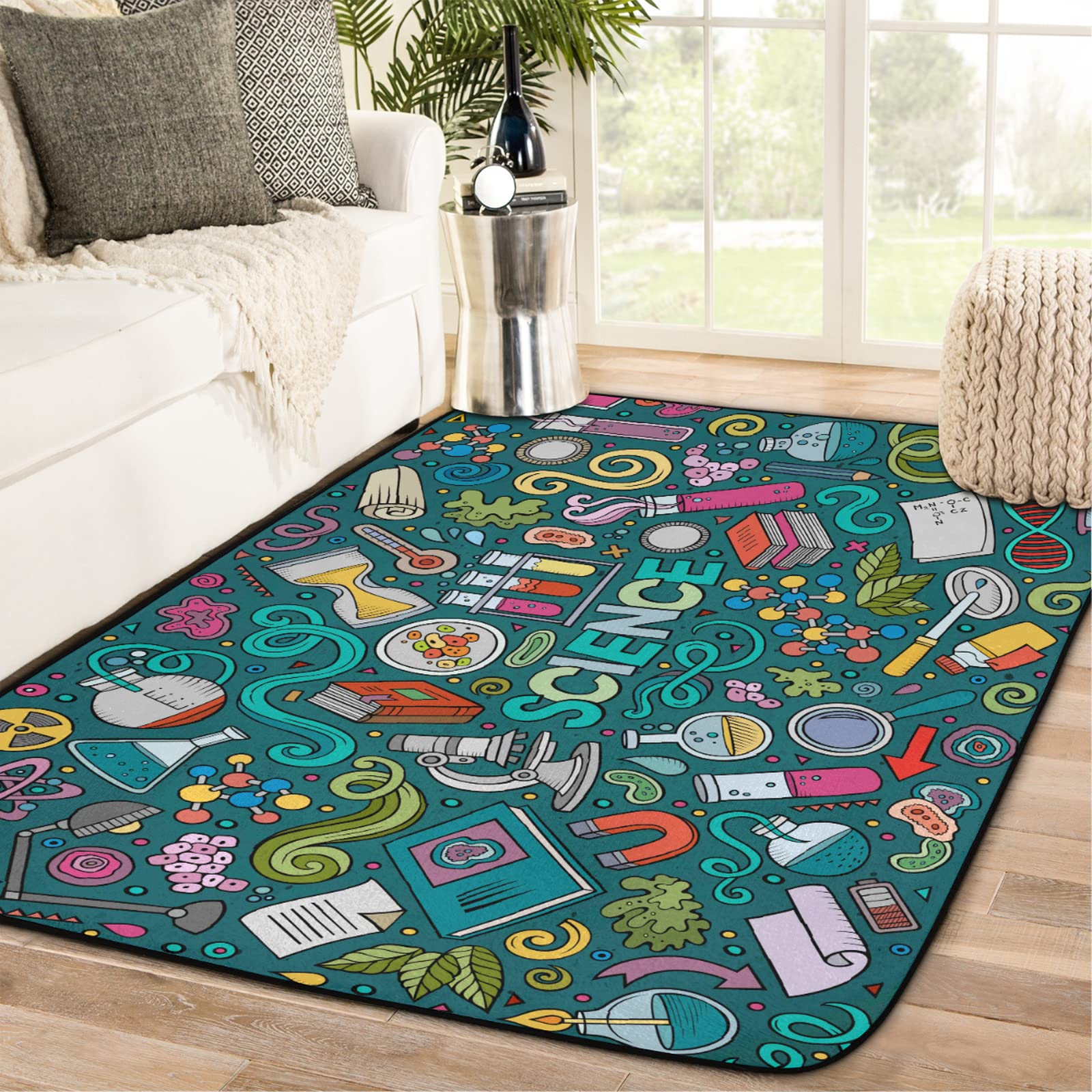 Scientific Theme Pattern Area Rug Anti-Slip Carpet for Living Room Bedroom Dining Room Shaggy Soft Printed Rug Laboratory Items Home Decor Rug Large Floor Rug (200 x 150 CM (5'3''ft x 7'7''ft))