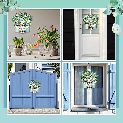 Miniatura 5 de Karenhi Letrero de madera de bienvenida para puerta delantera, colgador de madera, letrero de puerta de verano, decoración colgante de primavera de