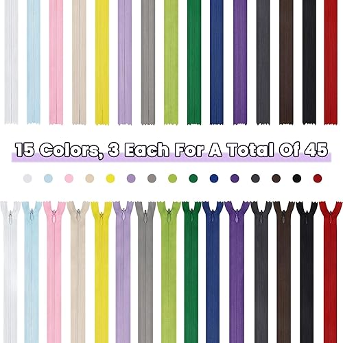 Miniatura 2 de DOITEM - 15 cremalleras invisibles de nailon multicolor para coser y manualidades, 15 colores