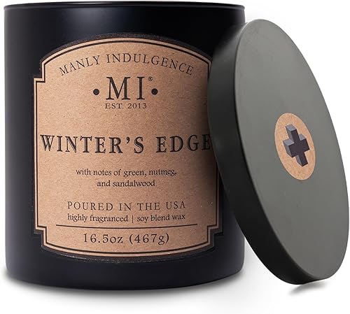 Manly Indulgence Winters Edge - Vela perfumada para hombre, 16.5 onzas, 2 mechas y 2 fragancias intensas, nuez moscada y sándalo, hasta 60 horas de