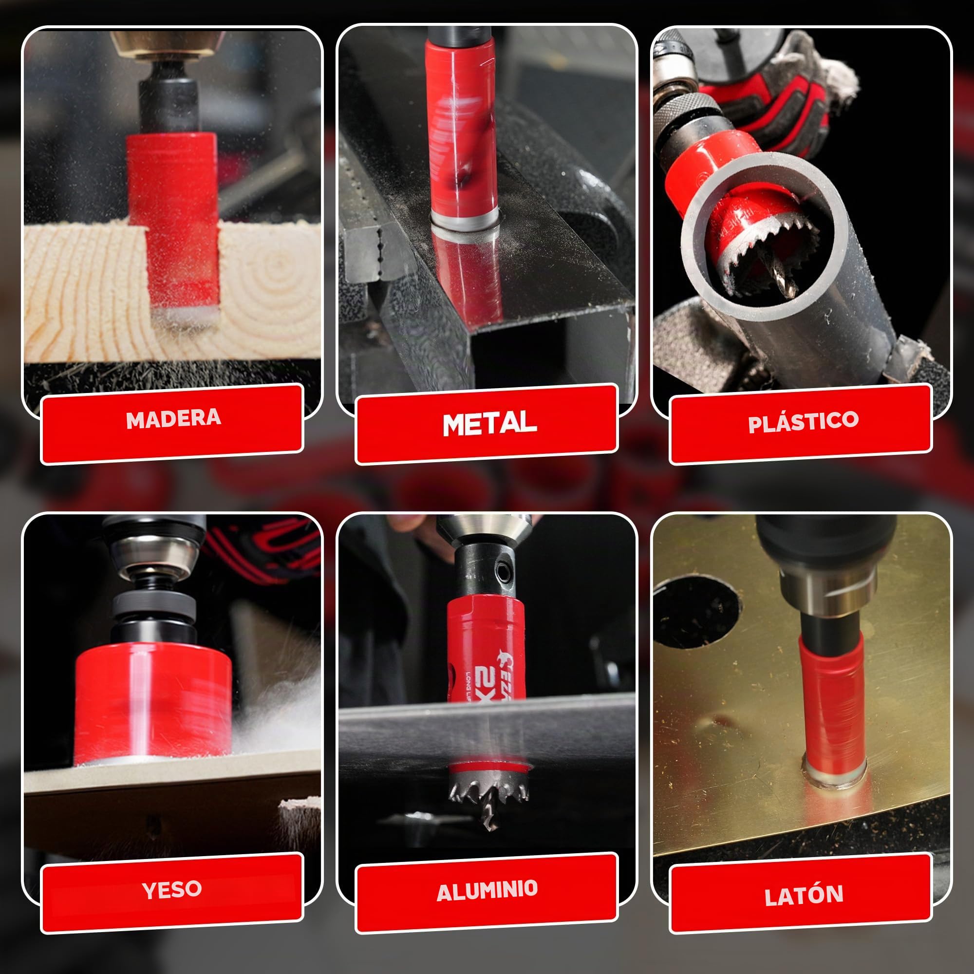 EZARC Juego de sierras de corona BiM M42 Pro, 19-64 mm (16 piezas), 48 mm de profundidad, para aluminio, acero, yeso, madera, PVC y plástico