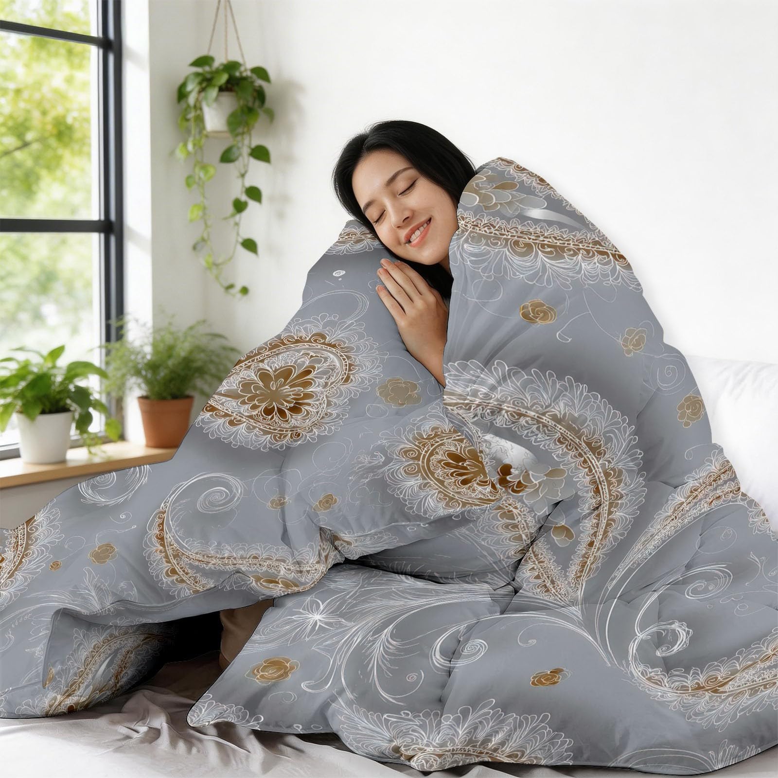 Trapunta Copriletto 150x200 cm Motivo paisley astratto Trapuntino 4 Stagioni Stampa 3D, Trapunta Inverno Estivo, Trapuntato Coperta Letto per Adulti Bambini