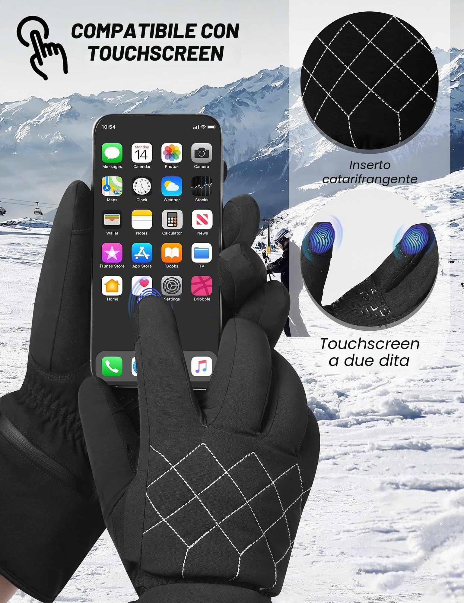 KUTOOK Guanti Sci Riscaldati Impermeabili Guanti Moto Riscaldati 3M Thinsulate con Batteria Touchscreen Termici Antistrappo per Sci Ciclismo Escursionismo Unisex