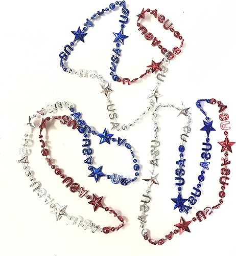 Miniatura 5 de Collares de cuentas del Día de la Independencia del 4 de julio, accesorios rojos, blancos y azules, joyería patriótica para fiestas (12 unidades)