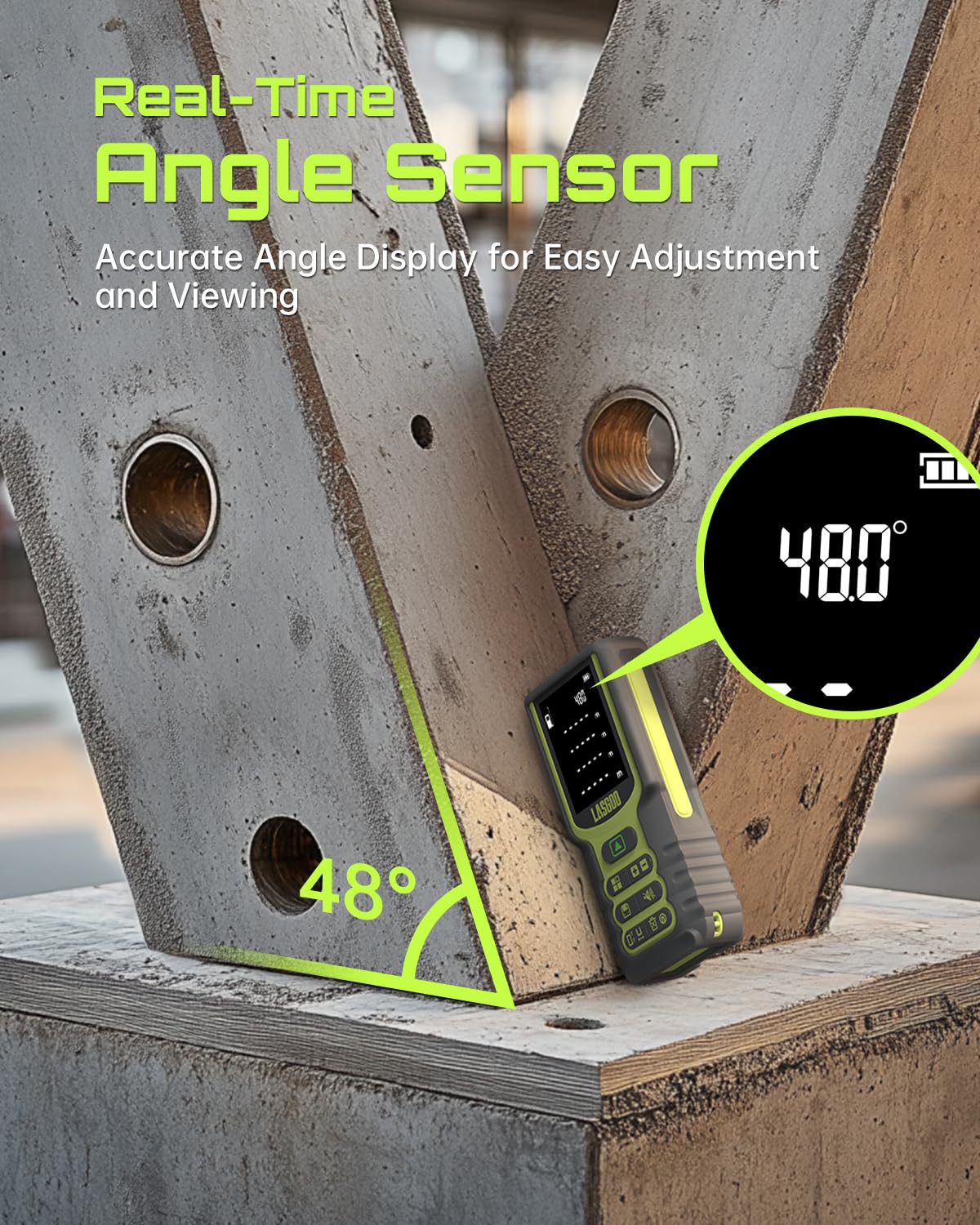 LASGOO 328ft Laser Meetapparaat Met Hoeksensor - Laser Afstandsmeter 100m