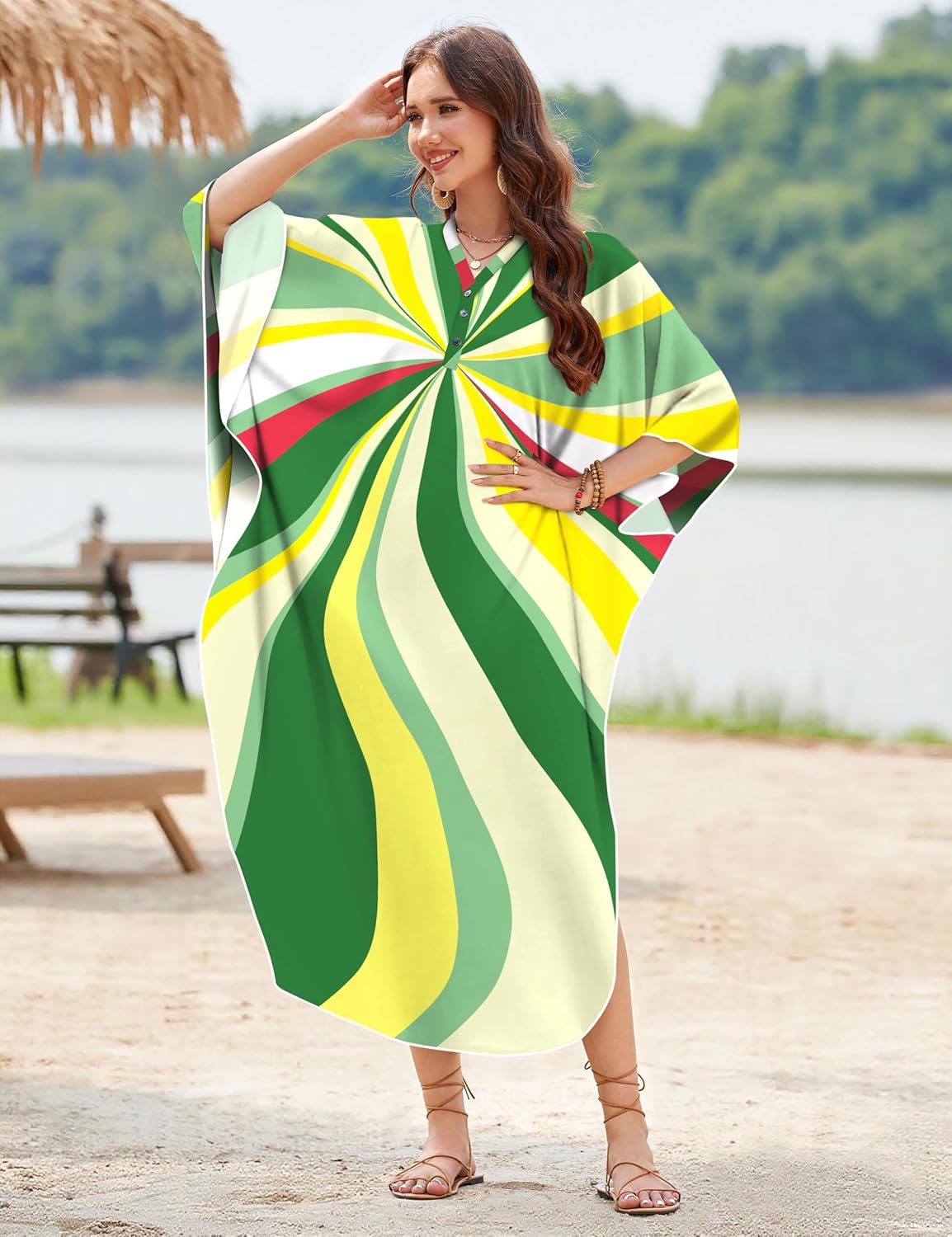 MAKABO Kaftan Dresses for Women Caftans Moo Moos V Neck Beach Swimsuit Cover Up Boho Hawaii Maxi Dress - Image 4