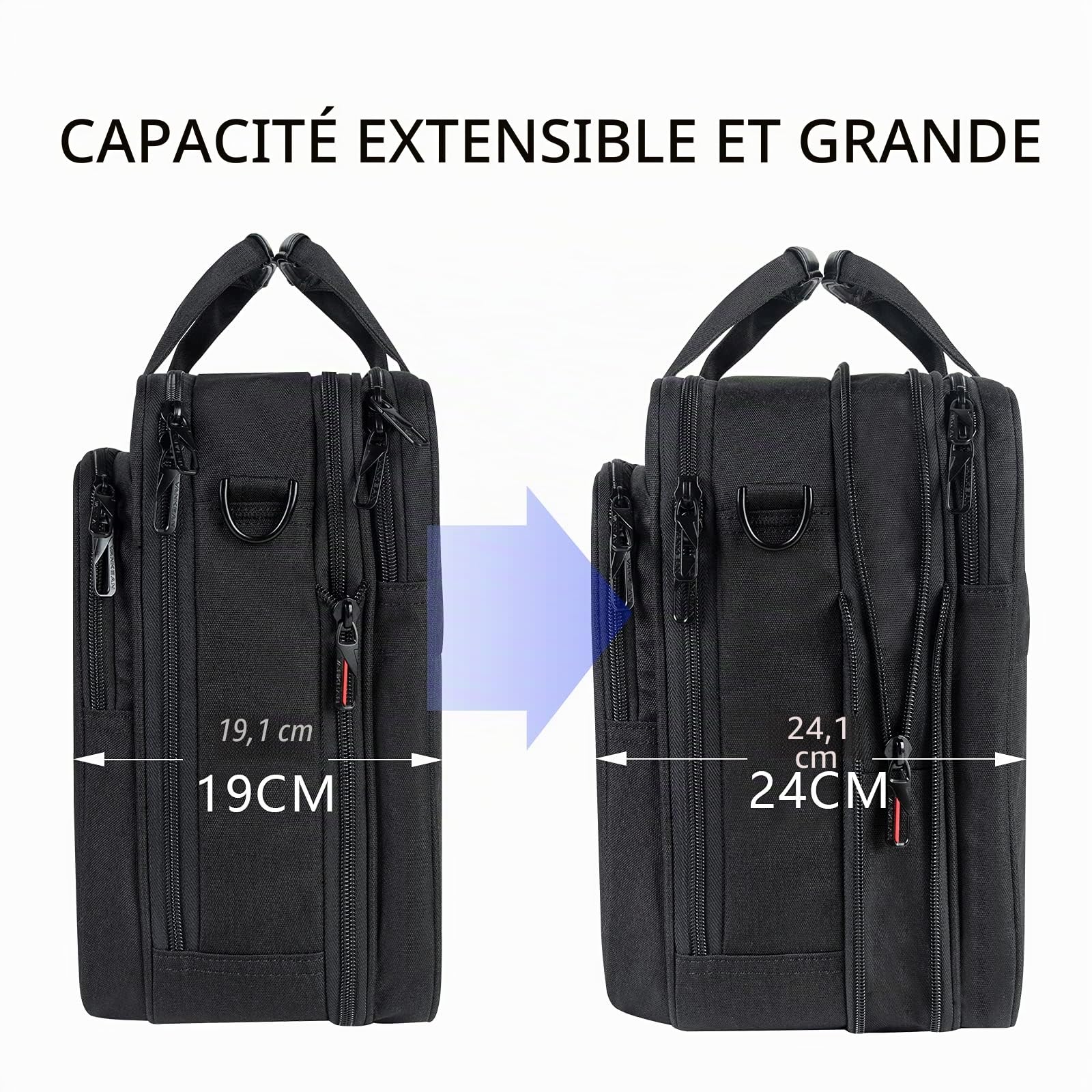 VANKEAN Sacoche pour ordinateur portable 17.3 Pouces Imperméable Mallette pour homme/femme Sac de messager expansible déperlant pour voyage affaires école, Noir