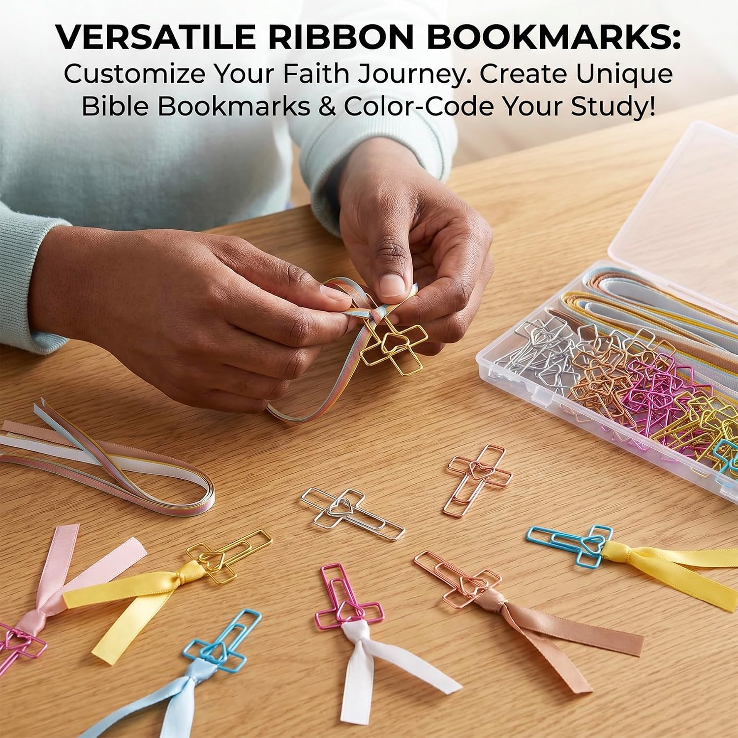 INSYOHO 50PCS Color Heart Cross Paper Clips with Ribbons Set - Bible Ribbons Bookmarks, Decorative Christian Paperclips, Bible Study Supplies for Journaling Home Office Mothers Day Teacher Gifts image 4