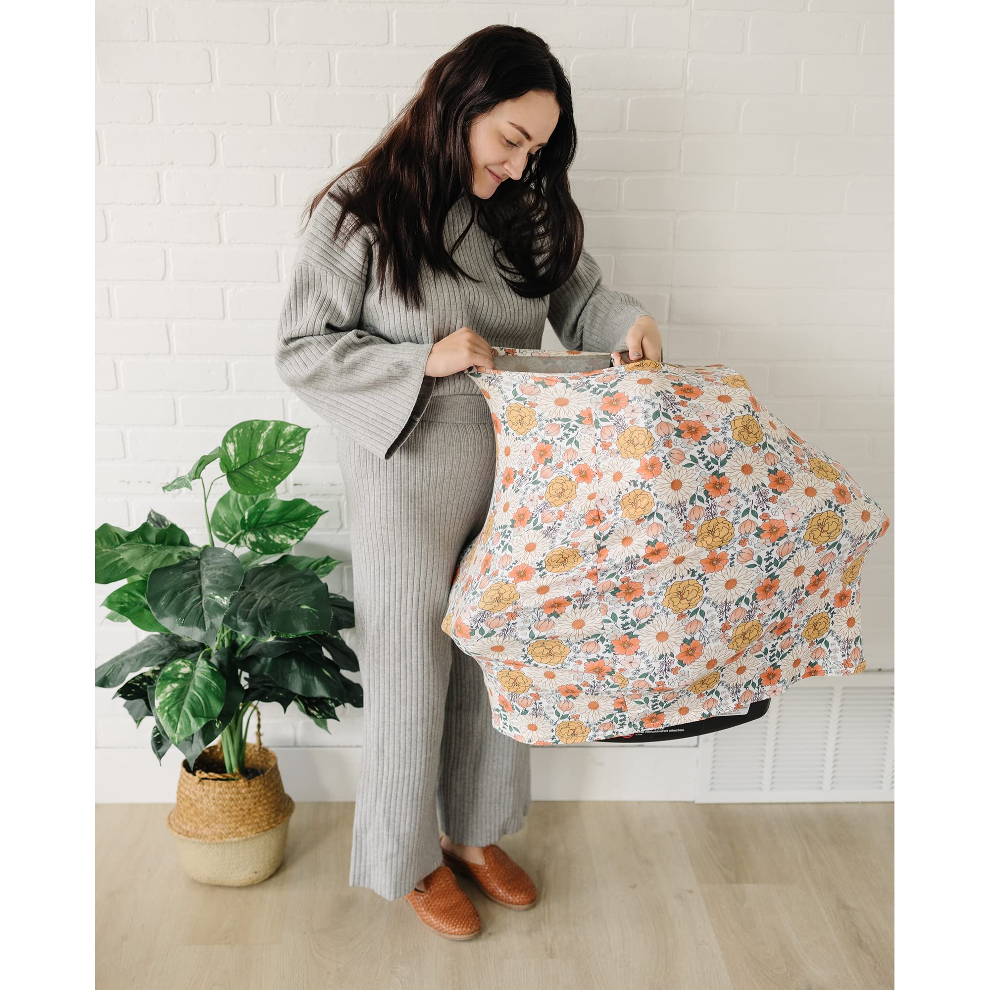 Housses de siège auto pour bébés – Auvent de siège auto multi-usage pour bébés, housse de siège auto extensible pour garçon, cadeau de douche pour garçons et filles (fleur)