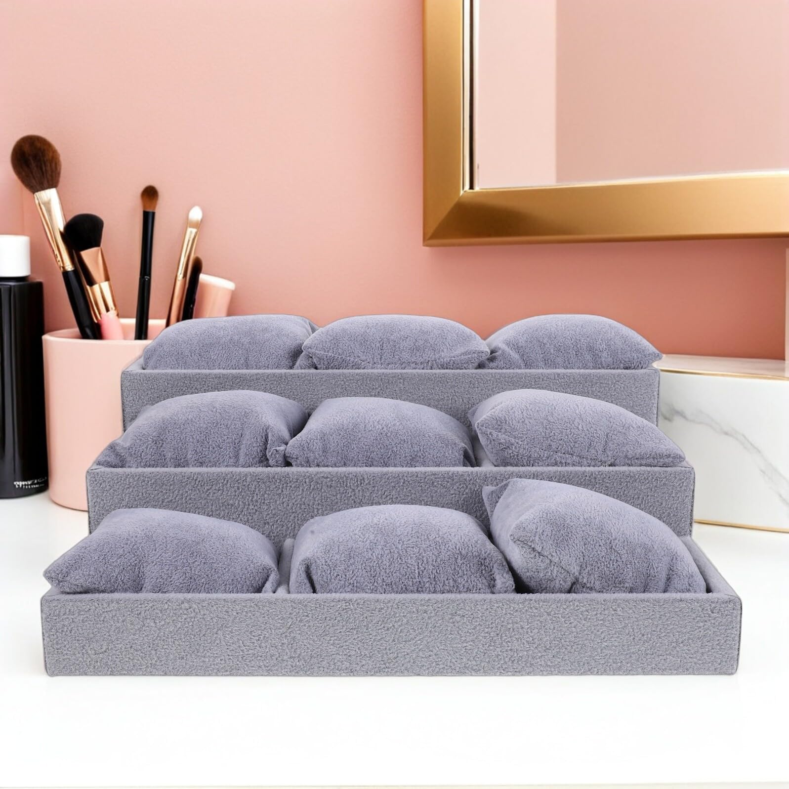 COLLBATH Plateau à Bijoux et Montres 3 Niveaux 9 Compartiments en Bois