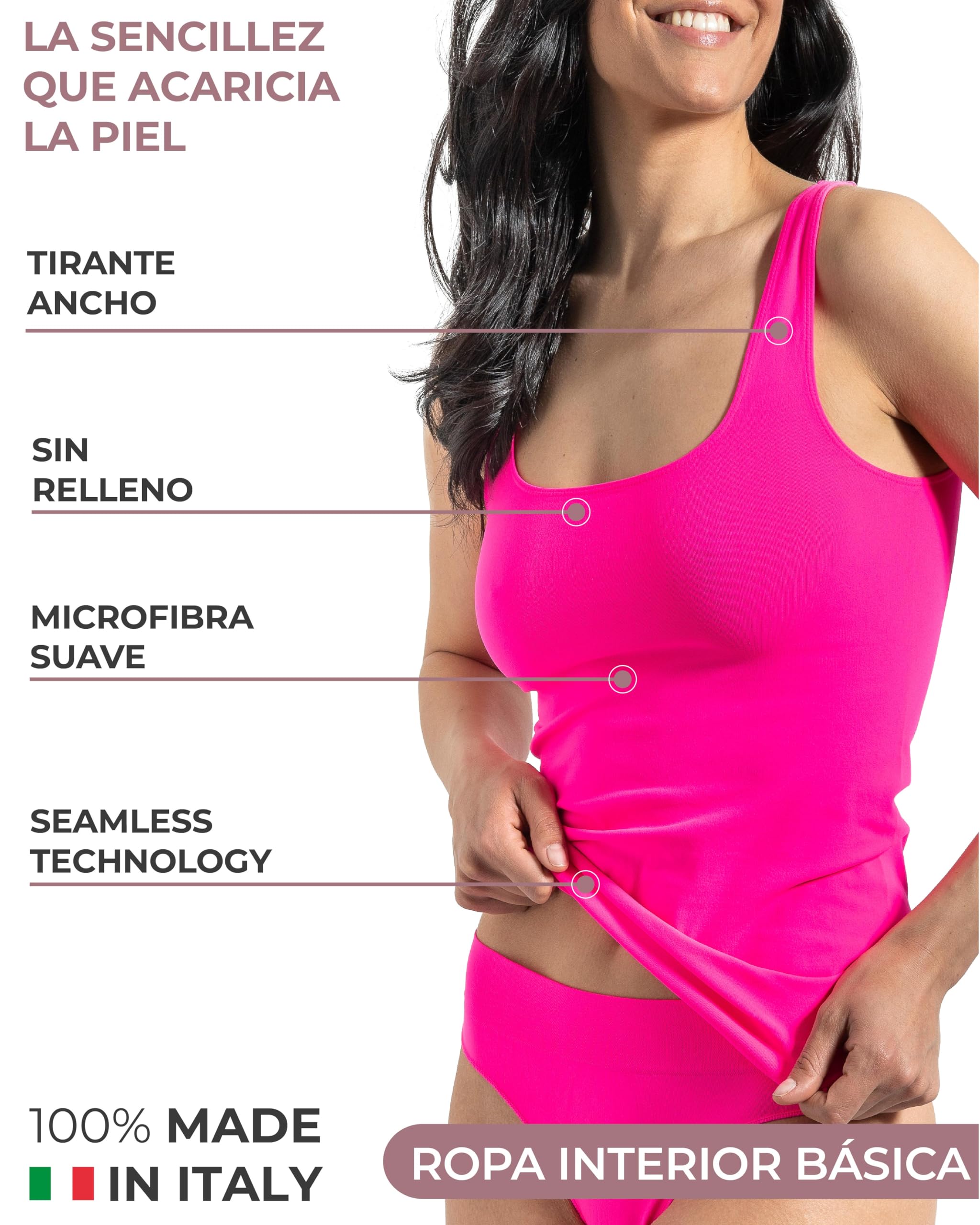 Risalti Camiseta Tirantes Mujer Hombro Ancho de Microfibra 3 Pzs - Camiseta Mujer Sin Manga Elegante, Top más Suave Que el Algodon, Camisetas Sin Costura y Etiquetas - Made in Italy