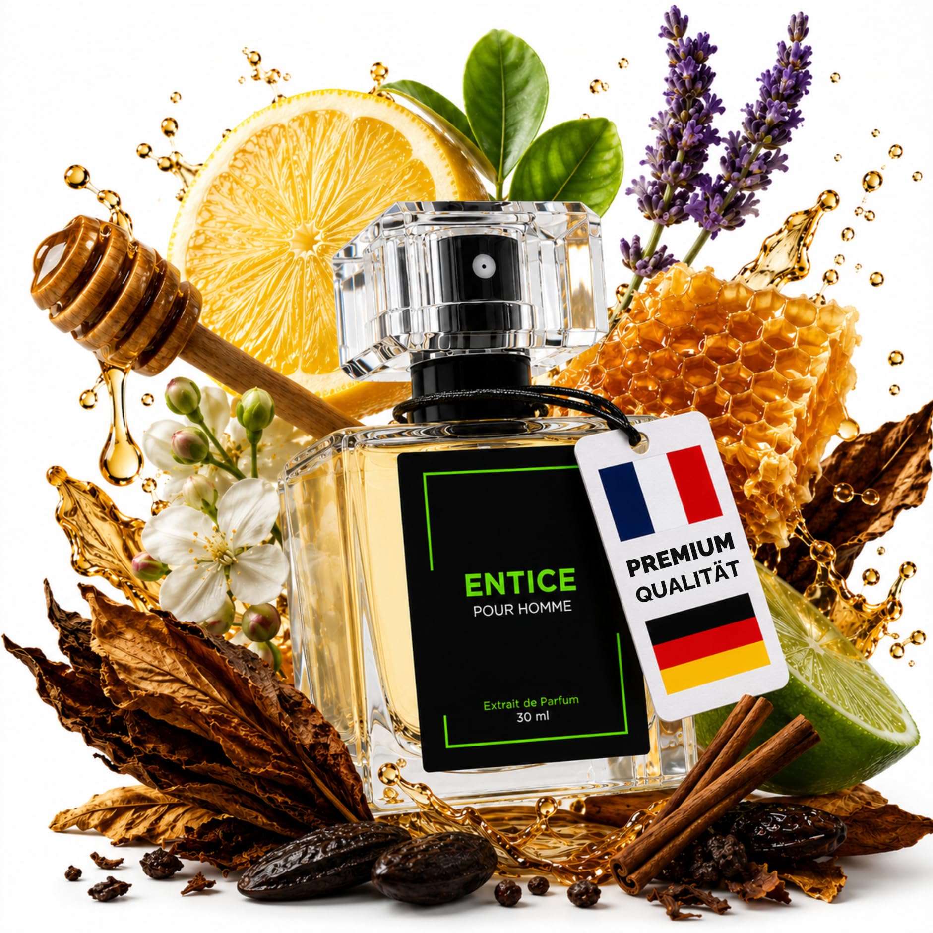 JK Jordan & König Entice Parfüm Herren, Extrait de Parfum mit Pheromone, 30% Duftölanteil, Langanhaltend, Süß, Würzig, Cremig, Honig, Tabak, Zitrisch, Herrenparfum, Geschenk für Männer