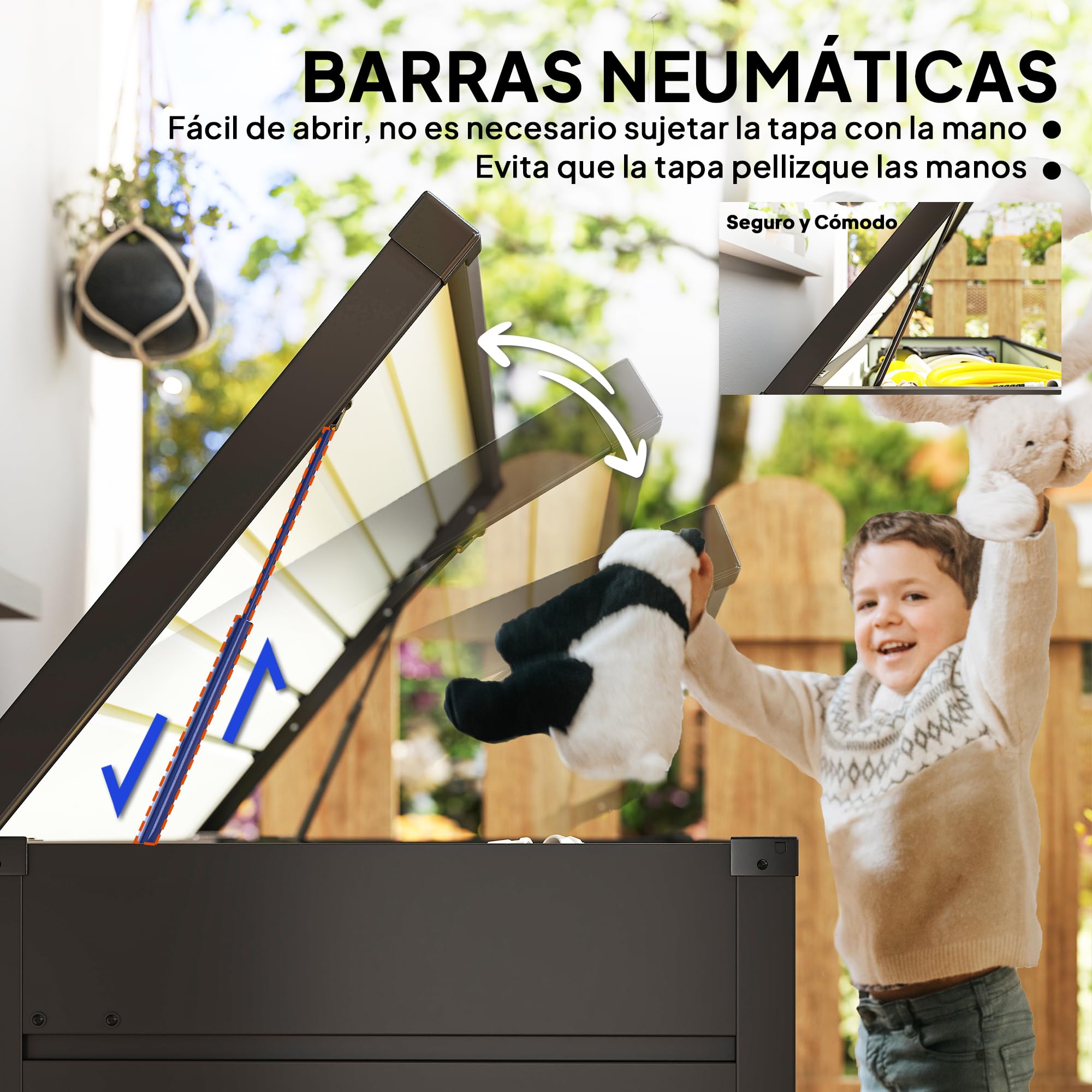 Outsunny Arcón Exterior Capacidad 311L Baúl de Almacenaje de Acero con Cerradura Llave Pistones Neumáticos para Jardín Terraza Patio 120x62x62 cm Gris Oscuro