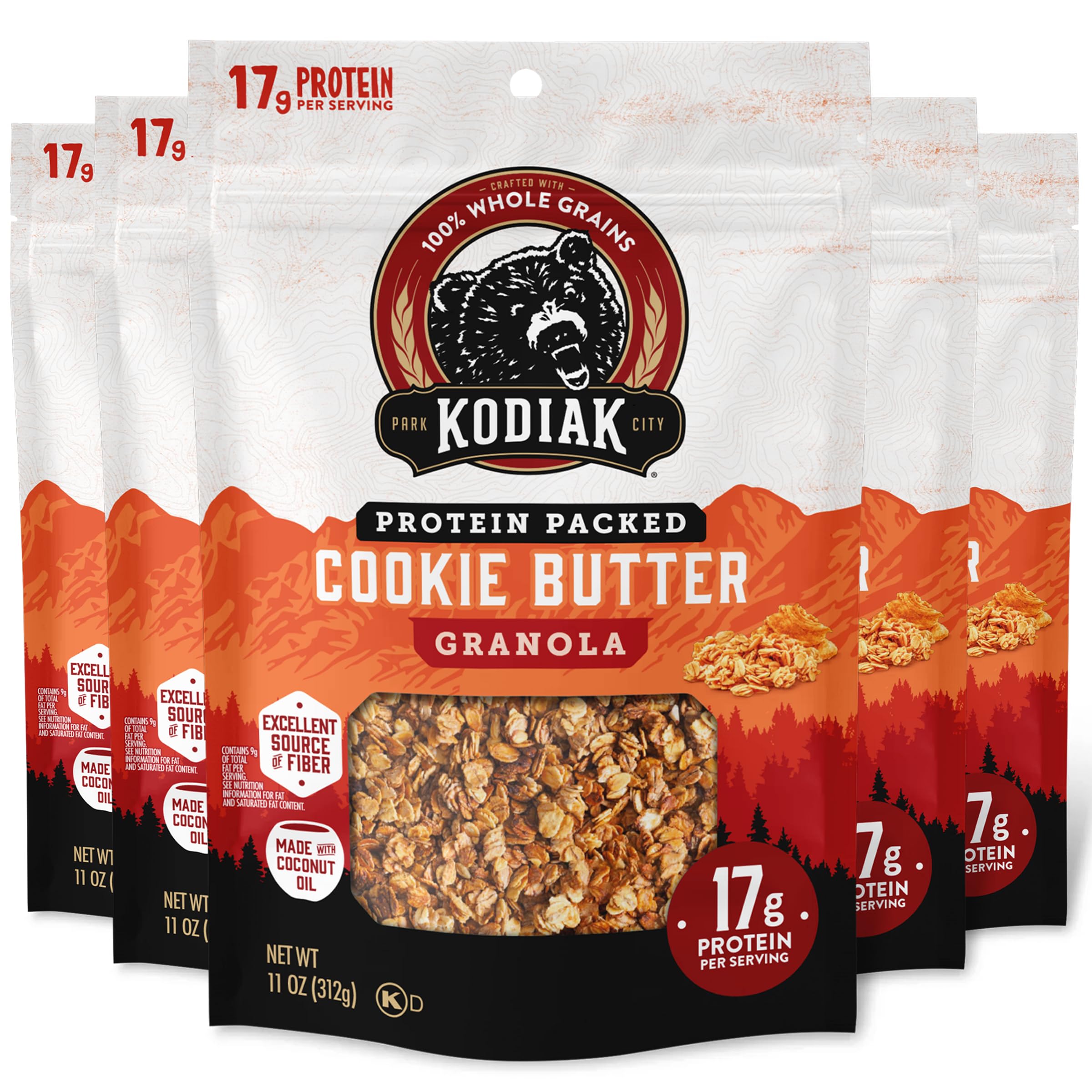 Kodiak Cakes Bolsas de cereales, mantequilla de galletas, alta proteína, 100% grano entero (5 bolsas)
