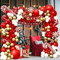 Vista 6 de DBKL Kit de arco de guirnalda de globos de Navidad, 153 piezas con globos de Navidad, rojo, dorado y blanco, globo de aluminio de bastón de caramelo