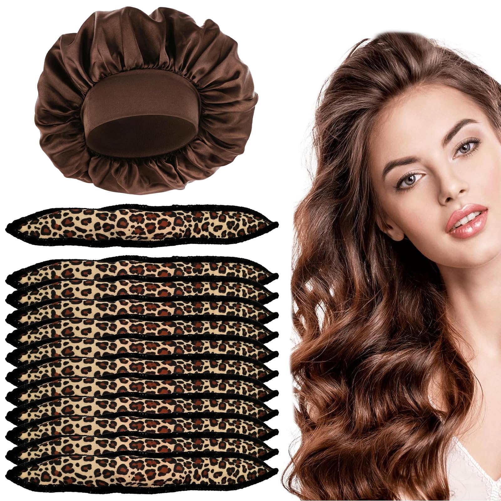 12 Pezzi Bigodini In Schiuma Senza Calore Con Cuffia Da Notte Per Capelli Lunghi E Medi Spugna Morbida Per Dormire Per Bambini Donne Rulli Per Capelli Strumenti Per Styling (Stampa Leopardata)