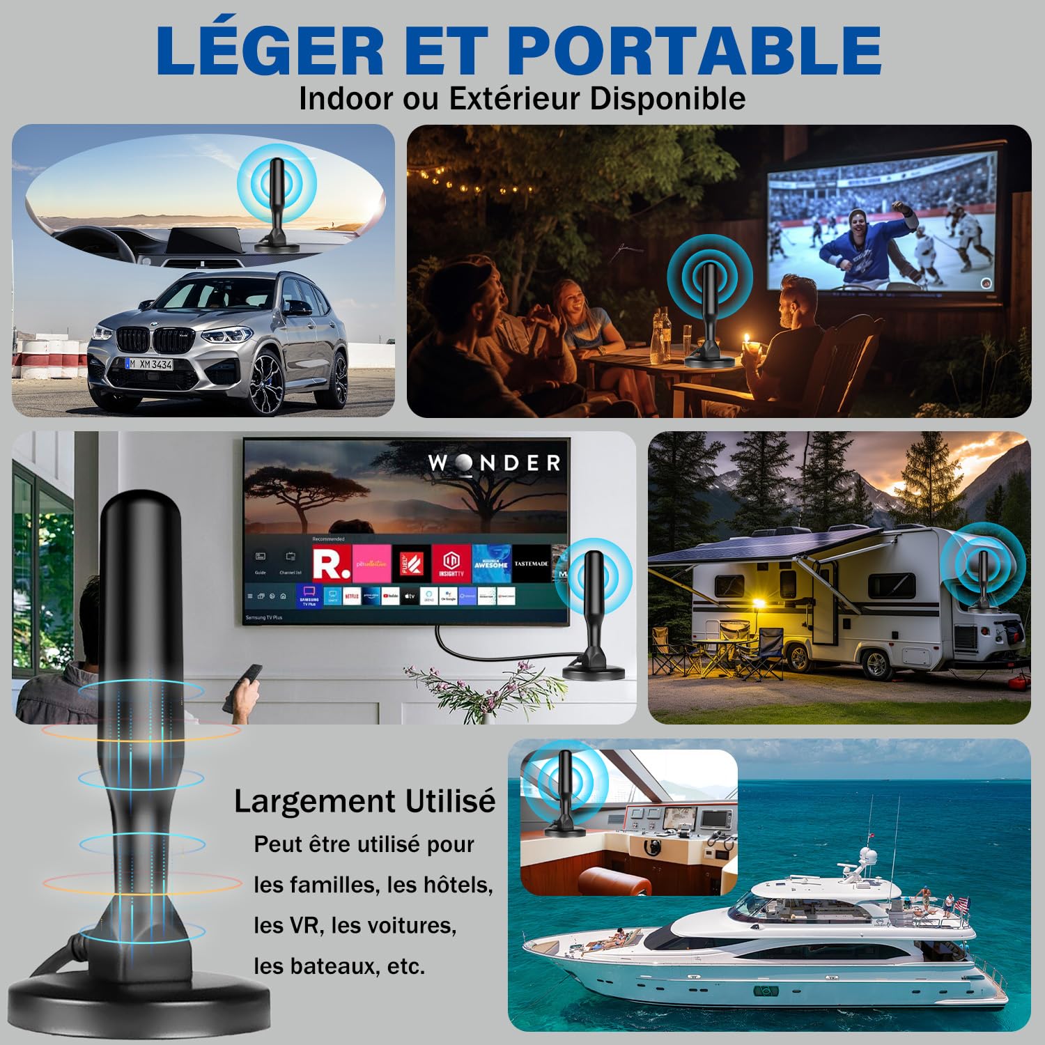 Antenne TV Intérieur Puissante, Nouveau pour 2026 Antenne TNT HD avec Amplificateur de Signal Intelligent, Réception 360° Longue Portée 500km, Support 4K HD/1080P Les Chaînes Gratuites per HDTV