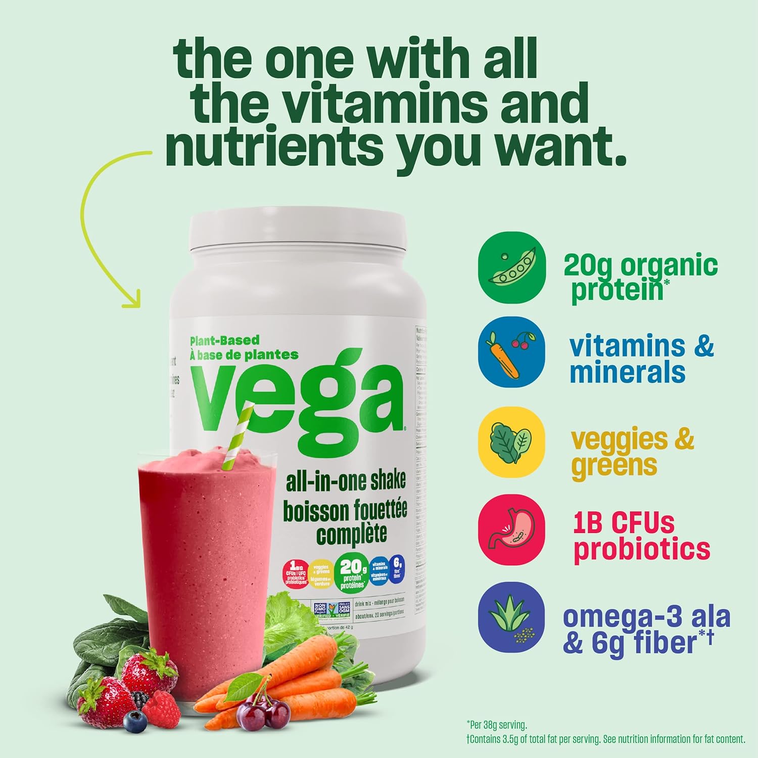 Vega All-in-One Vegan Protein Powder Mixed Berry (20 Servings)
