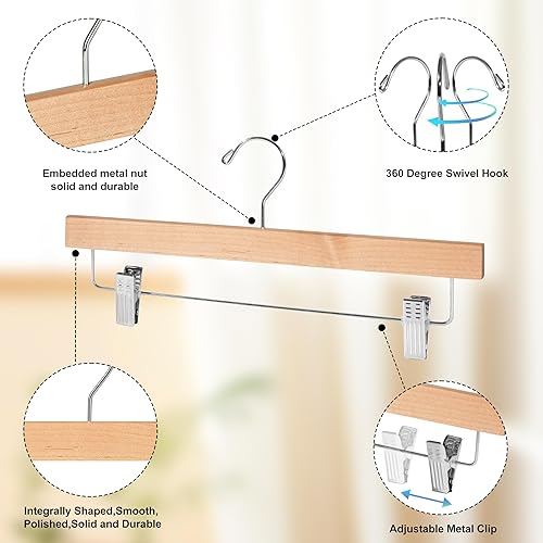Miniatura 2 de Quality Hangers Perchas de madera para pantalones, paquete de 10 perchas giratorias de tela con gancho, falda de madera de loto, pantalones,
