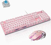 Vista 1 de Basaltech Combo de teclado mecánico y mouse para juegos, teclado retro steampunk estilo máquina de escribir vintage con retroiluminación LED