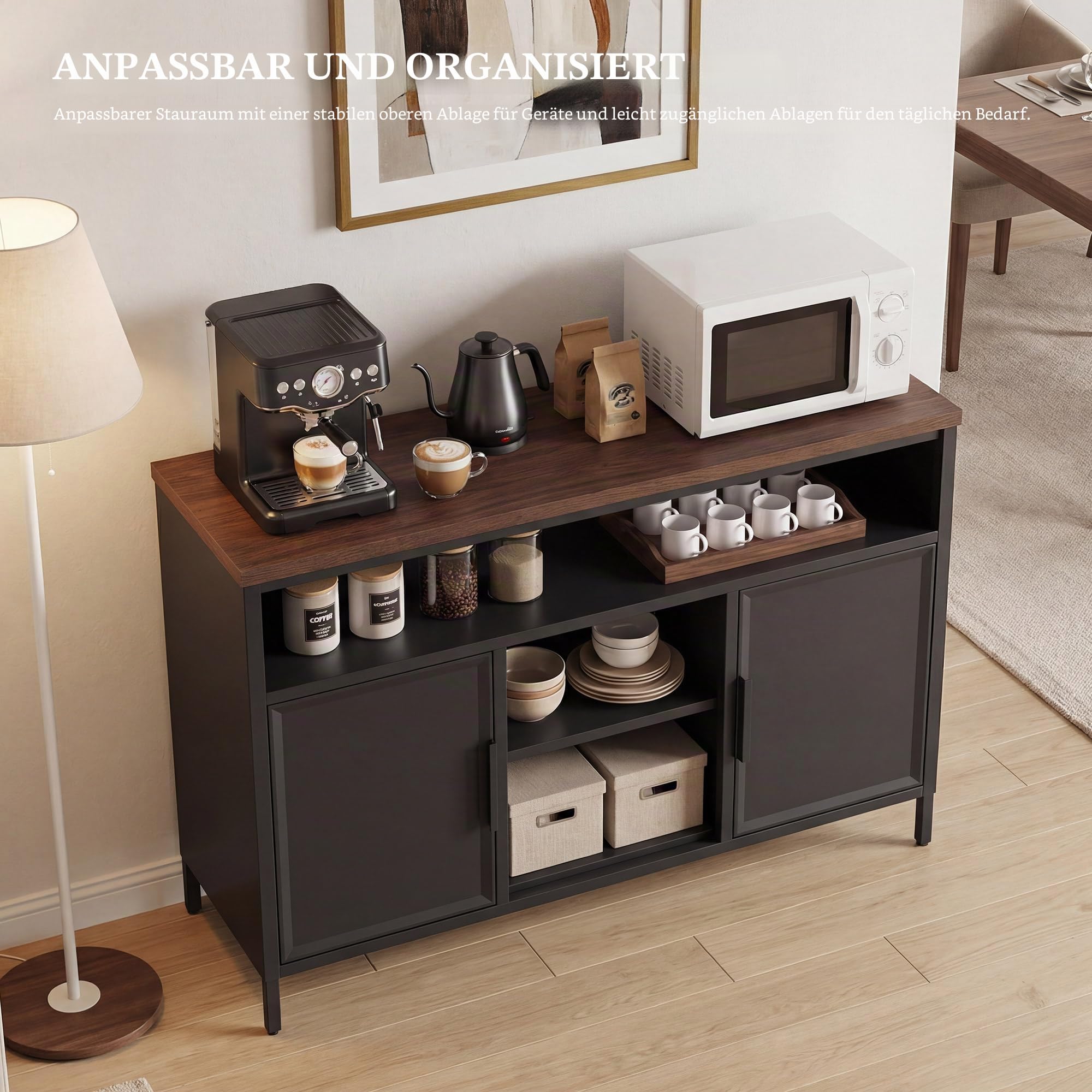 YITAHOME Aufbewahrungsschrank, Metallschrank, Sideboard, Schrank mit Doppeltür, Magnetverschluss, verstellbare Einlegeböden, Stahlgestell