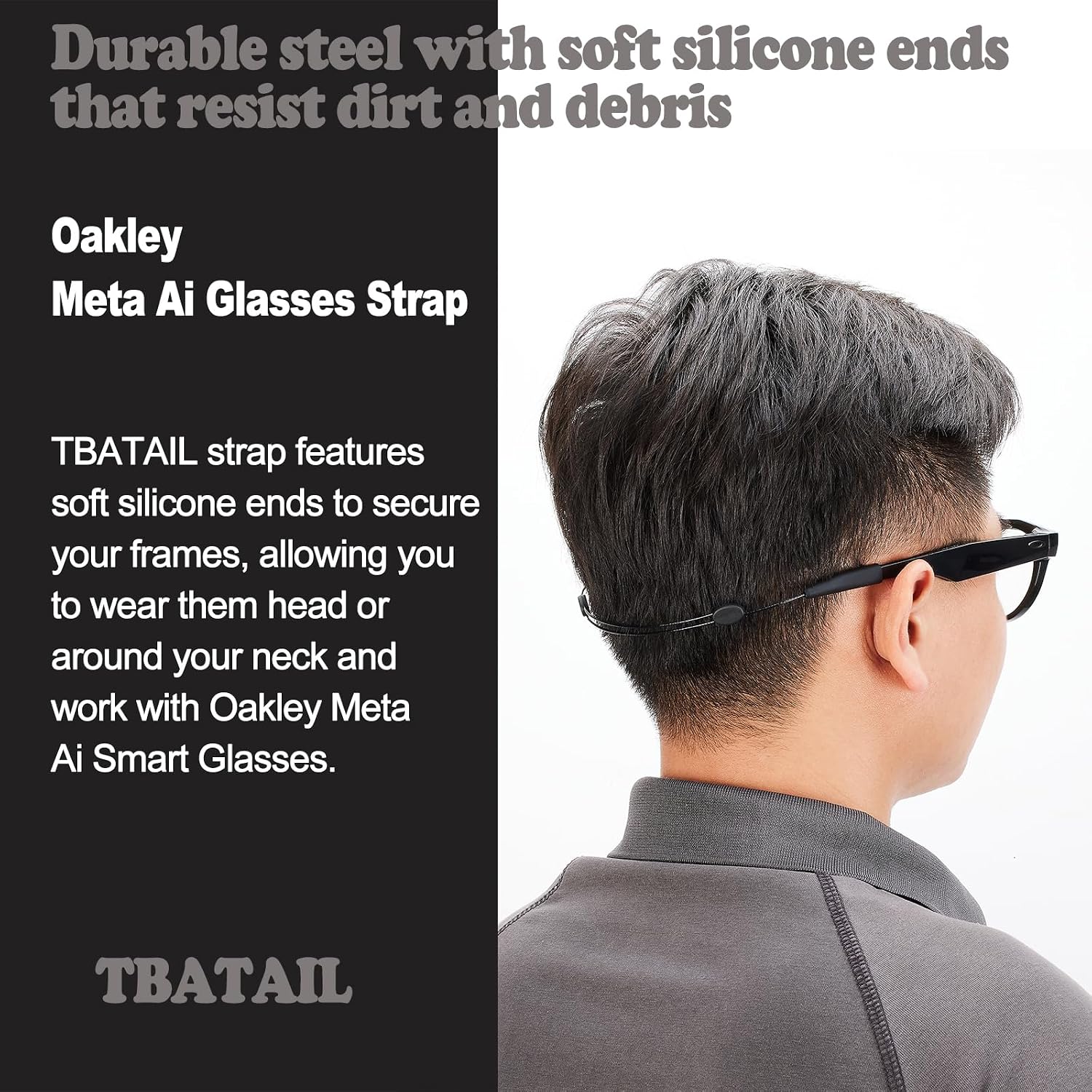 Glasses Strap for Oakley Meta HSTN –Adjustable Sunglasses Straps for Men Women kids-No Tail Eye Glasses Holder with Steel Wire Cable Eyewear Retainer, String Lanyard (3pcs 14in Black)