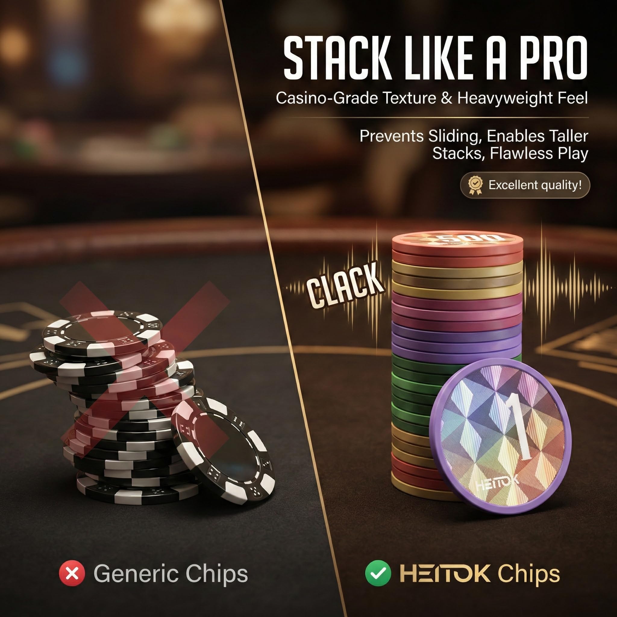 HEITOK Set da Poker 500 Fiches 11,5g Numerati con Anima in Metallo - Valigetta Alluminio Rinforzata, Bottone Dealer in Metallo, Carte e Dadi - Kit Texas Holdem Professionale per Adulti