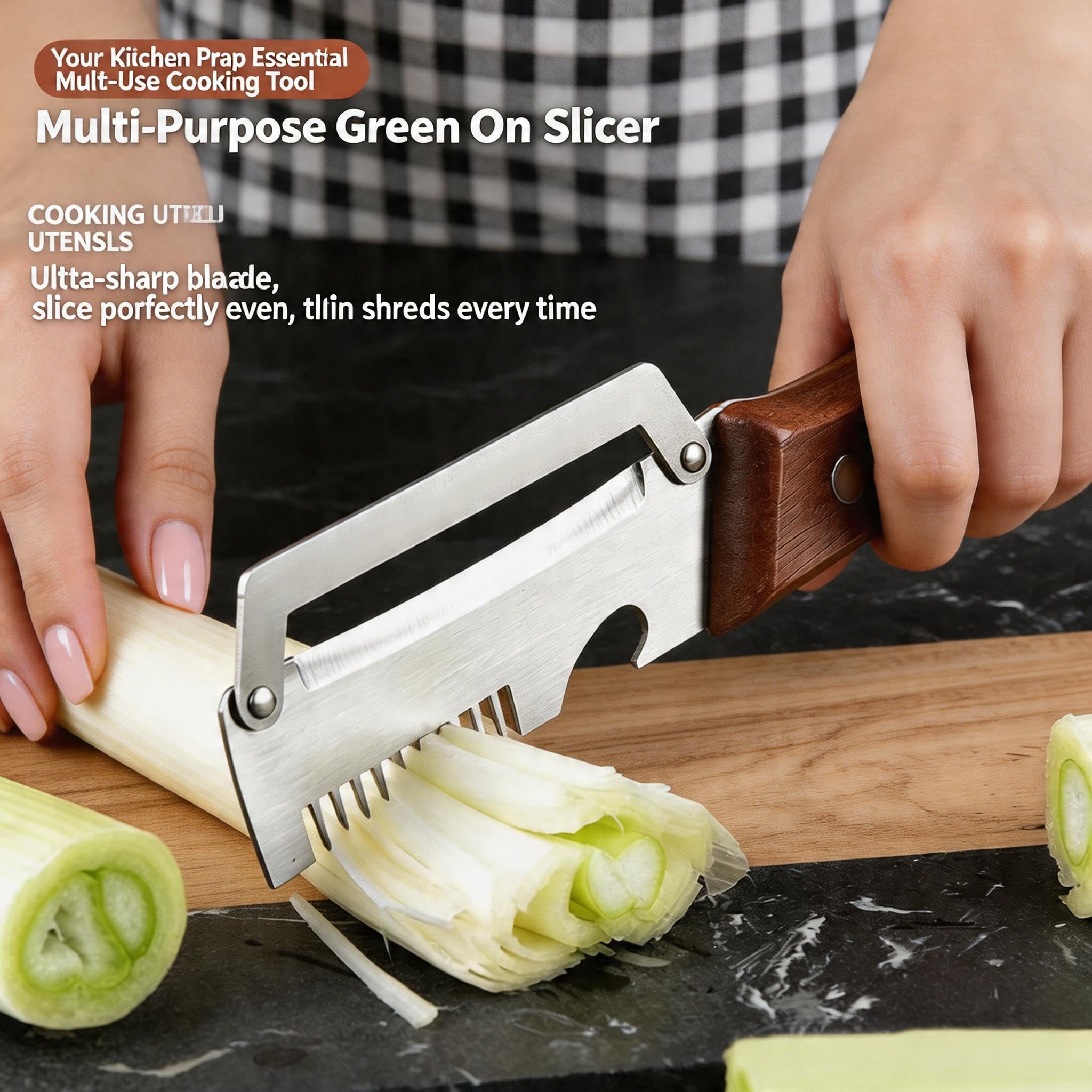 Strumento multifunzionale per cucina 3-in-1 Pelapatate Affettacipolle Apriscatole in acciaio antiruggine manico ergonomico legno