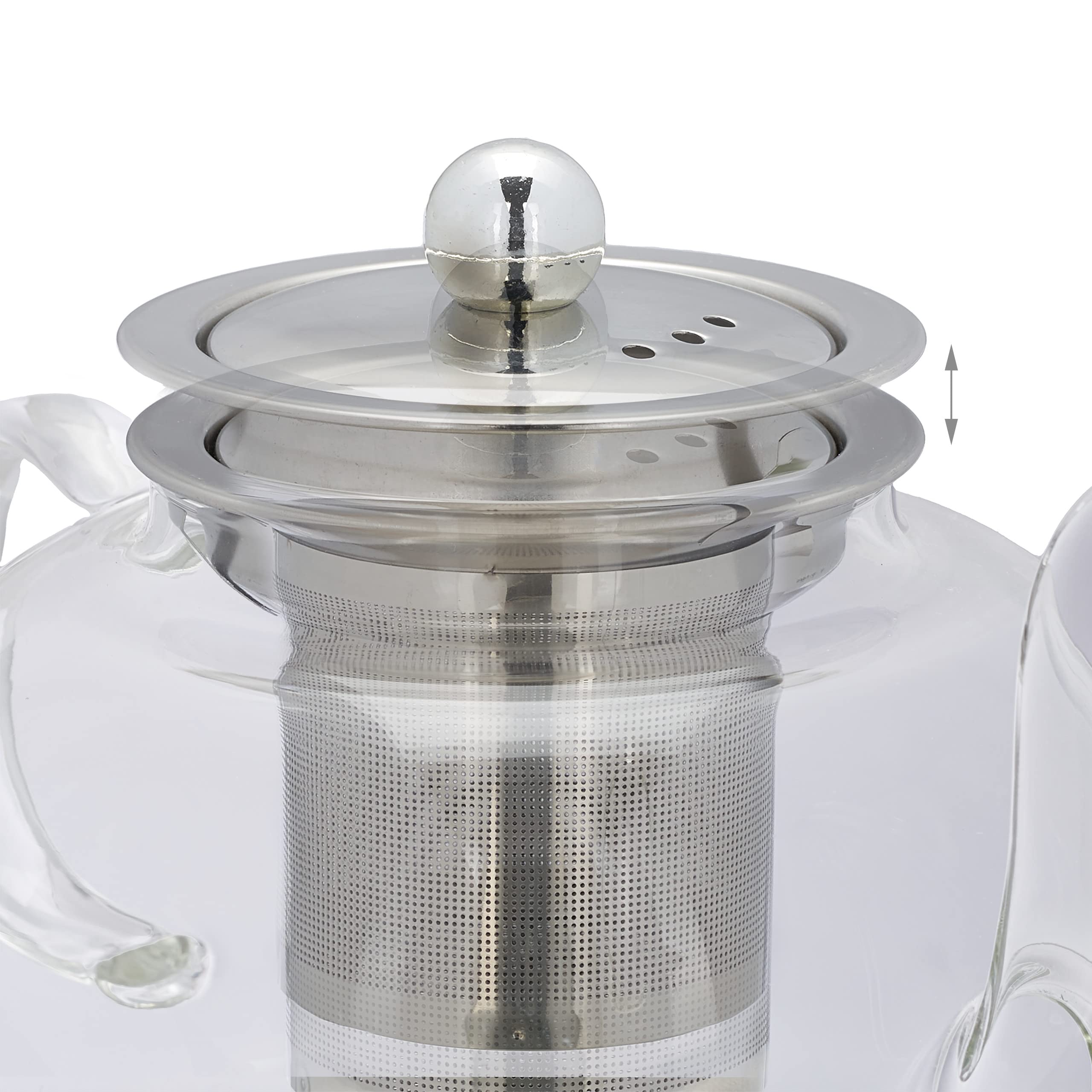 Relaxdays Théière avec Filtre, 1 L, Verre Borosilicate, Acier Inoxydable, Carafe pour thé Vrac, Transparent/argenté