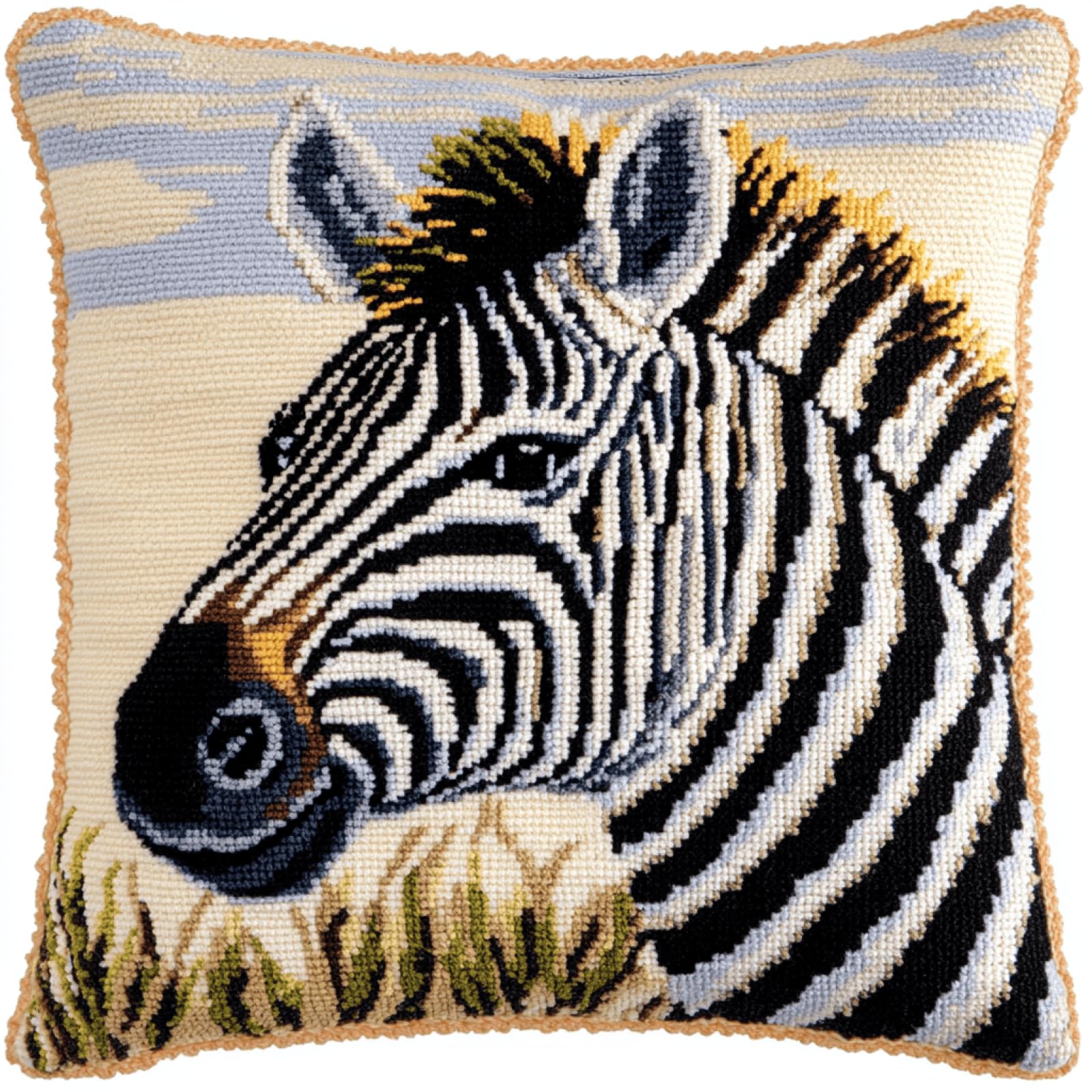 XDEGHUANGSS Zebra Cushion Latch Hook Kits Adults,Pre-Printed DIY Embroidery Cushion Cover for Adults Beginners,Beginner-Friendly Rug Making Kit for Home Decor & Gifts 17x17 in