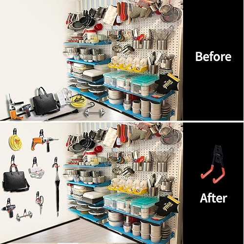 Miniatura 7 de Paquete de 12 ganchos de garaje dobles resistentes con 2 correas de almacenamiento de cable de extensión, regalos para papá, regalos de herramientas