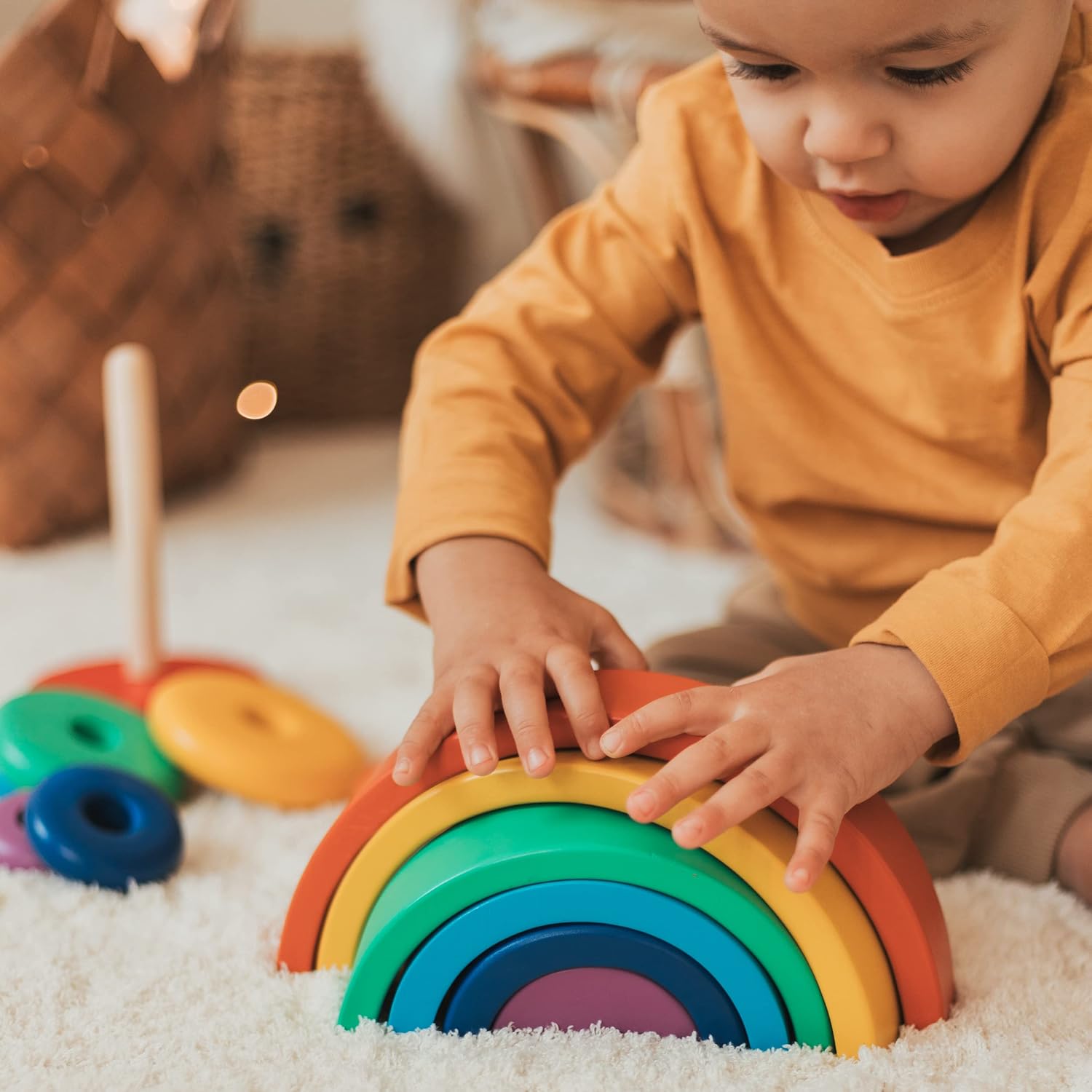 BUSY PUZZLE Wooden Ring Stacker, Baby Nursery Decor, Wooden Baby Toy, Montessori Toys, Pyramid Toy, Sensory Toy, Stacking Toys