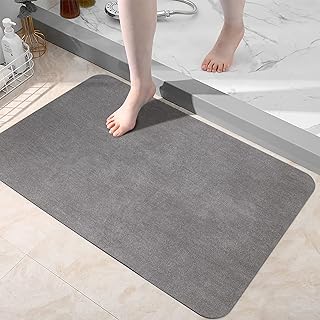 Thin Diatomaceous Earth Bath Mat, Innovative Grey Bathroom Rugs-Non Slip Quick Dry Super Absorbent, Under Door-Washable Ba...