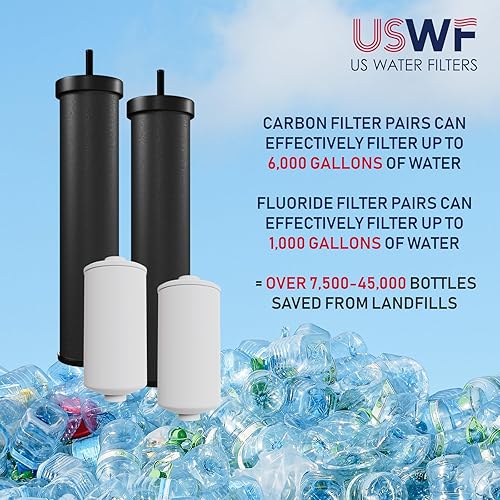 Vista 6 de USWF Sistema de filtro de agua alimentado por gravedad, acero inoxidable de 2.25 galones, con 2 filtros de carbono, 2 filtros de fluoruro, portátil