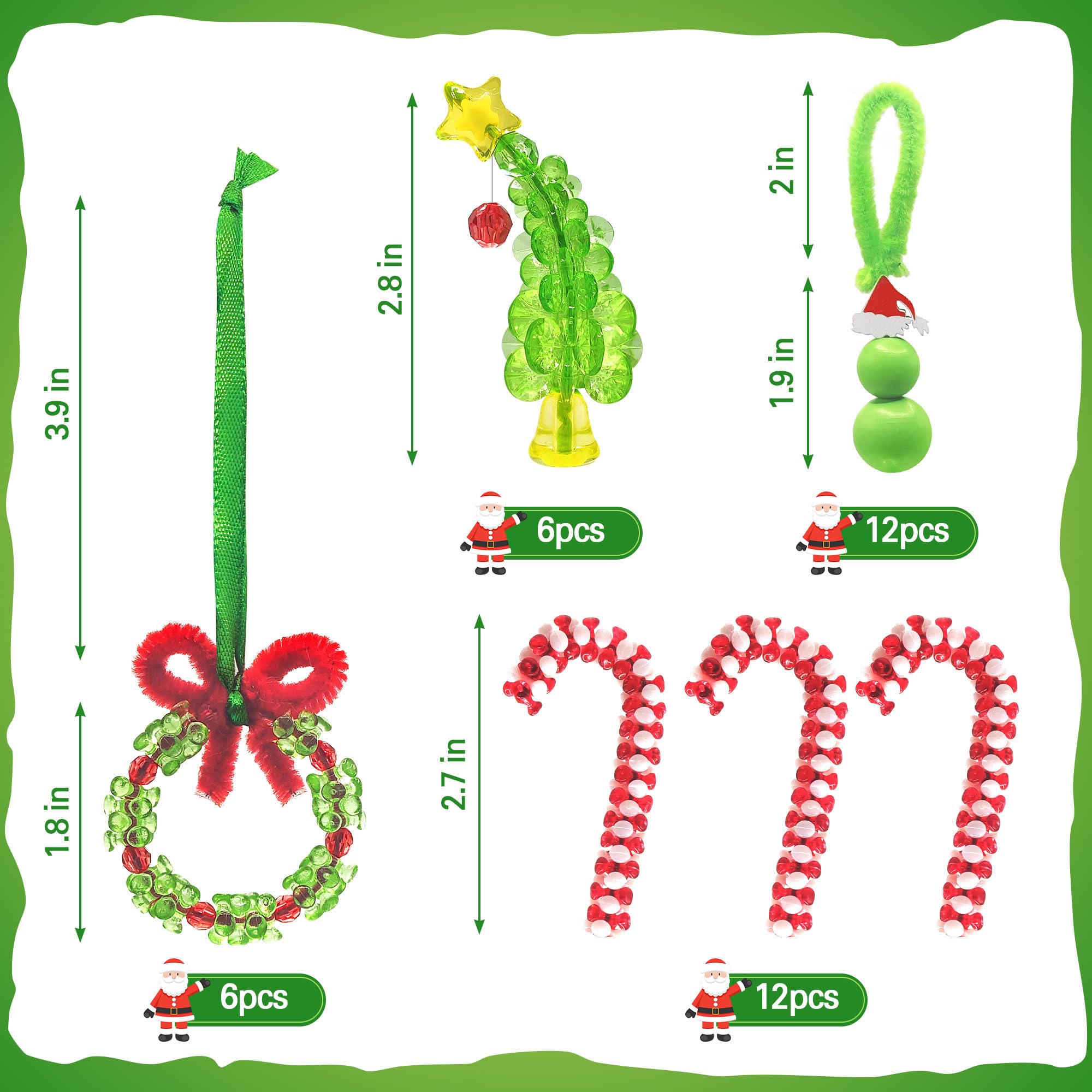 Condition photo showing New/Like New for ALOVYY Christmas Crafts for Adults, 36 Sets Christmas Beaded Ornament Kit Including 12 PCS Green Monster/6 PCS Tree/12 PCS Candy Cane/6PCS Garlands, Christmas Tree Decorations (Assembly Needed)