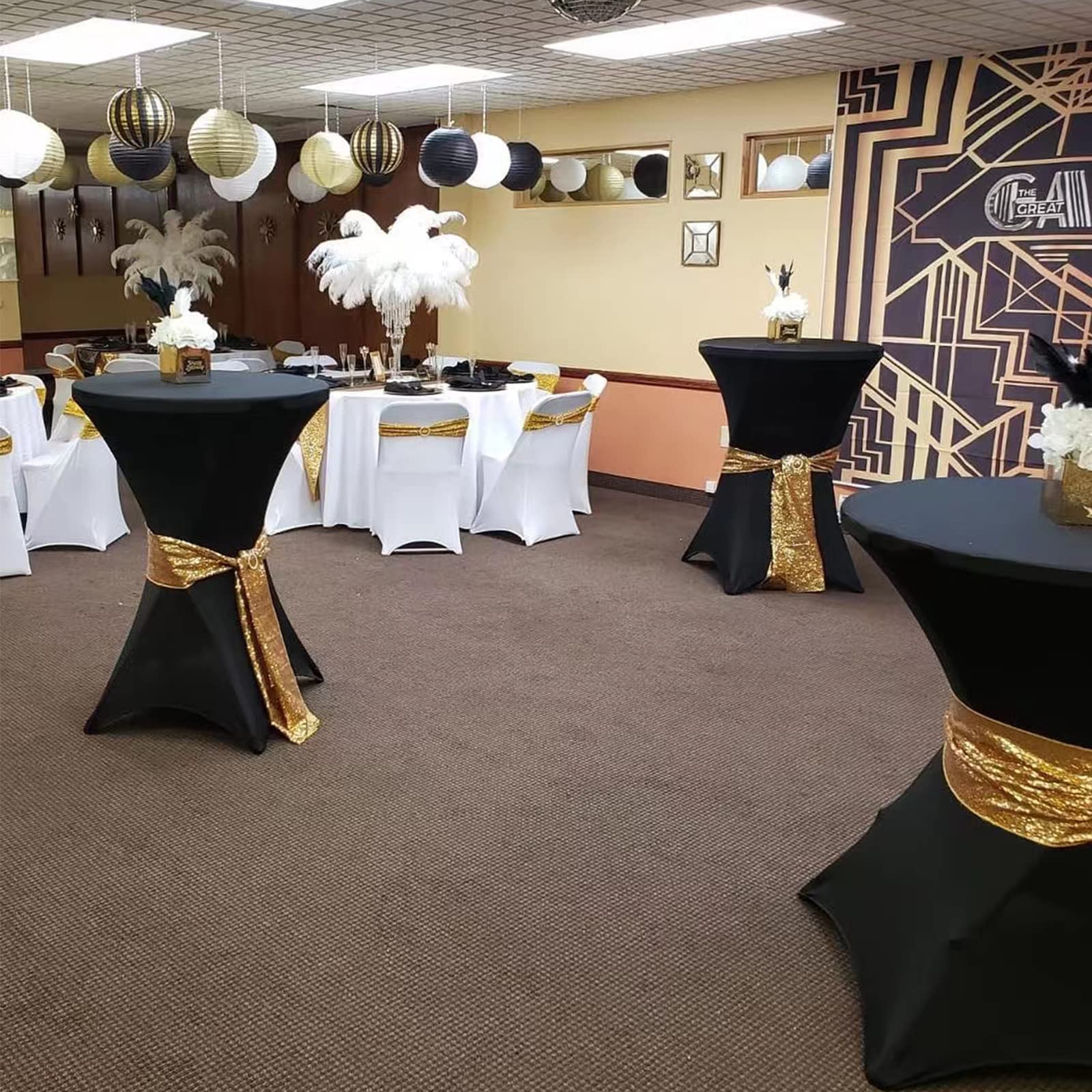 Pesonlook 10 Pack 32x43 Inches Cocktail Spandex Square Corners Tablecloth Black Fitted High Top Table, Cocktail Round Tablecloth Table Cover for Bar Wedding Cocktail Party Banquet Table(Black)