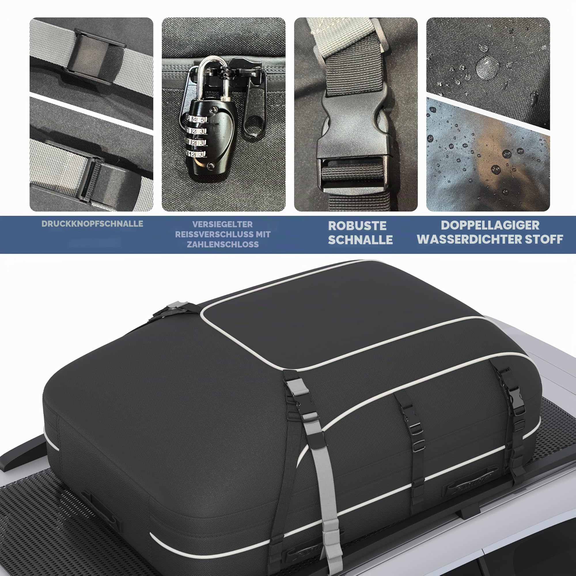 Workkool Auto Dachbox 425L Faltbar Dachtasche Wasserdicht Dachkoffer Tragbar Dachboxen Dachgepäckträger Tasche mit Dach Verstärkten Riemen,ohne Gepäckträger(425L)