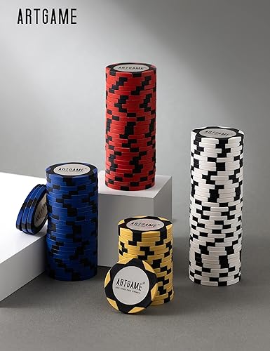 Miniatura 5 de ARTGAME Juego de fichas de póquer de arcilla de 0.49 oz para Texas Hold'em, 300 fichas estilo casino, con caja de aluminio tipo K y botones de